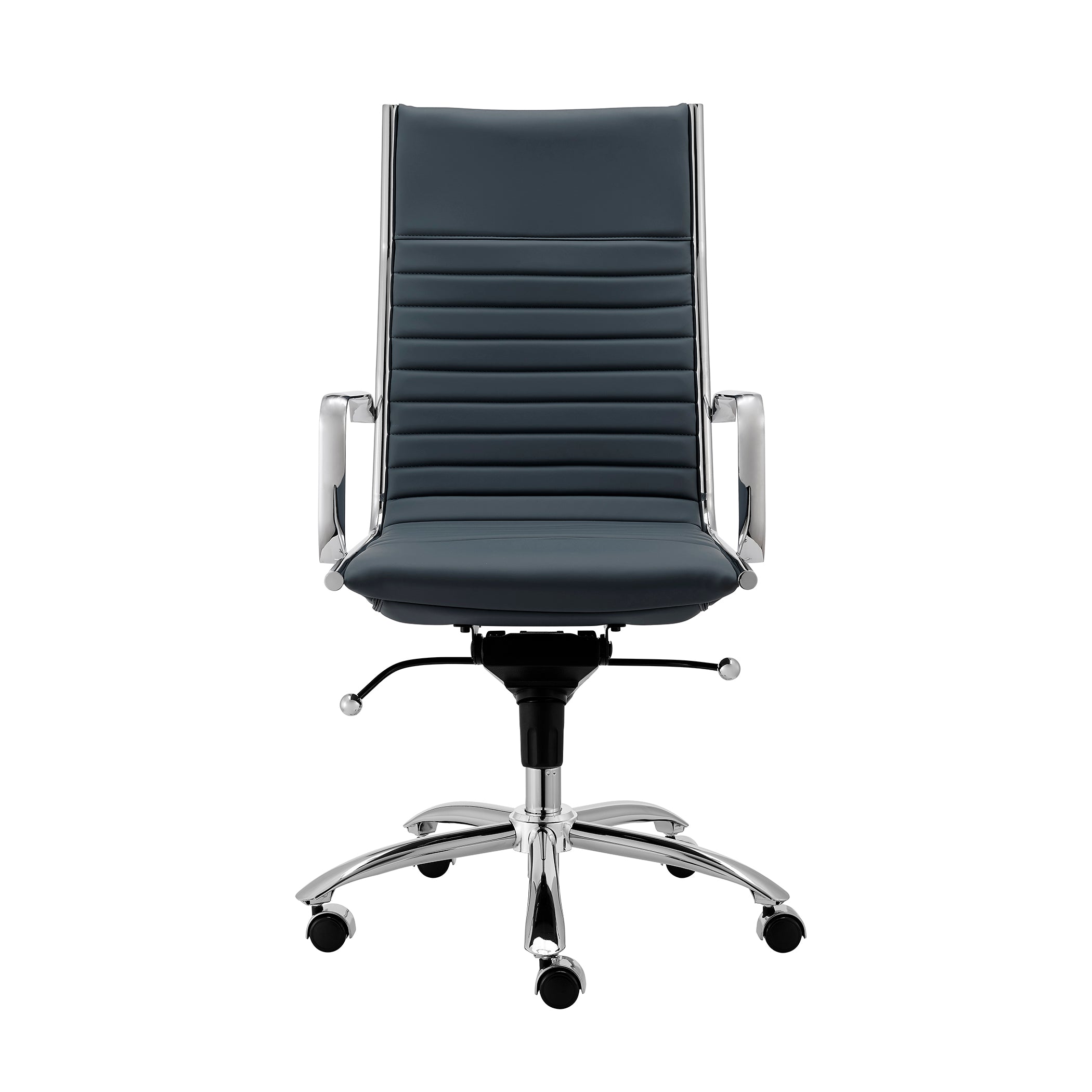 Dirk High Back Office Chair in Blue with Chromed Steel Base