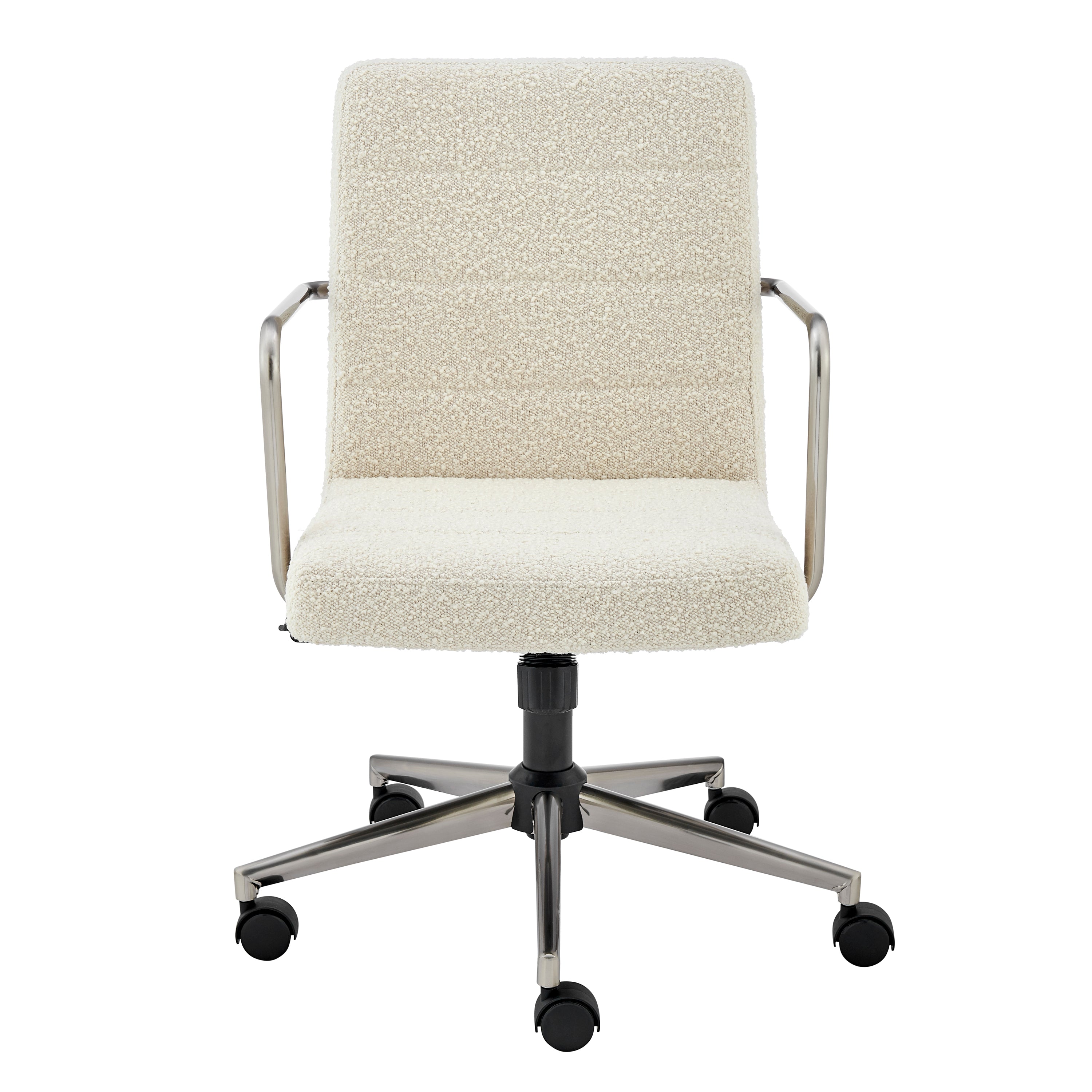 Leander Low Back Office Chair in Ivory with Brushed Nickel Armrests/Base