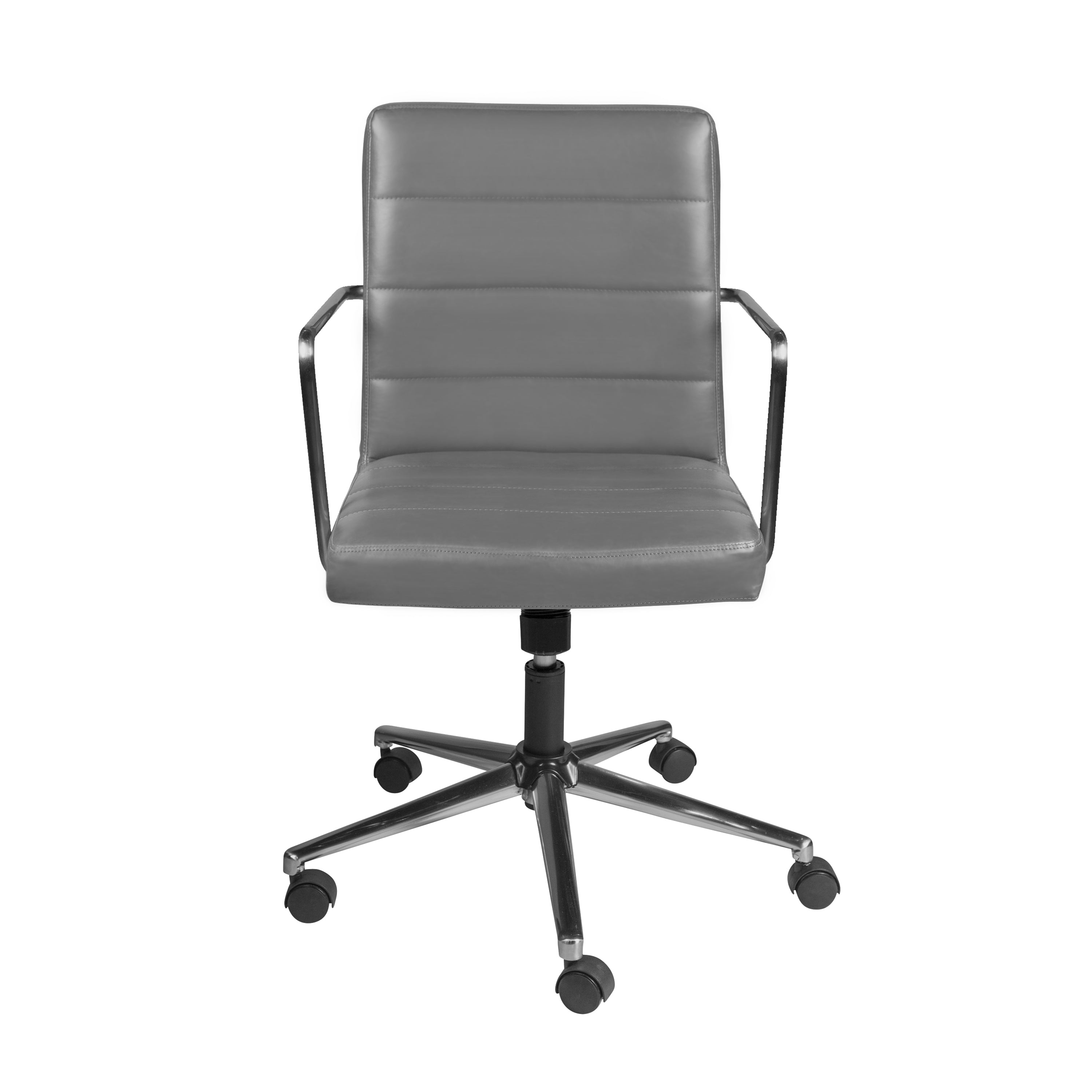 Leander Low Back Office Chair in Gray with Brushed Nickel Armrests/Base