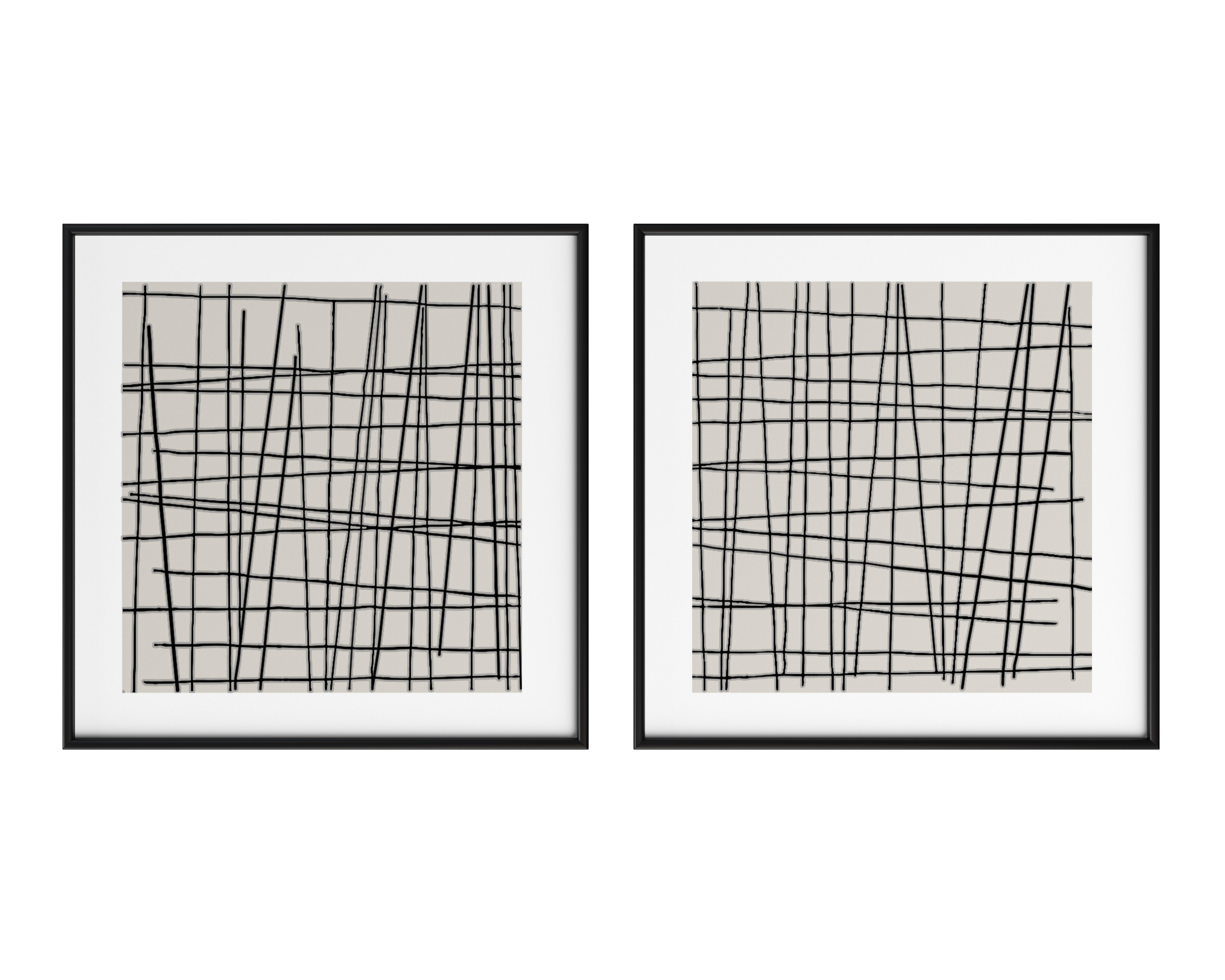 Crosshatch (Set Of 2)  48" X 48"  Black Floater Frame