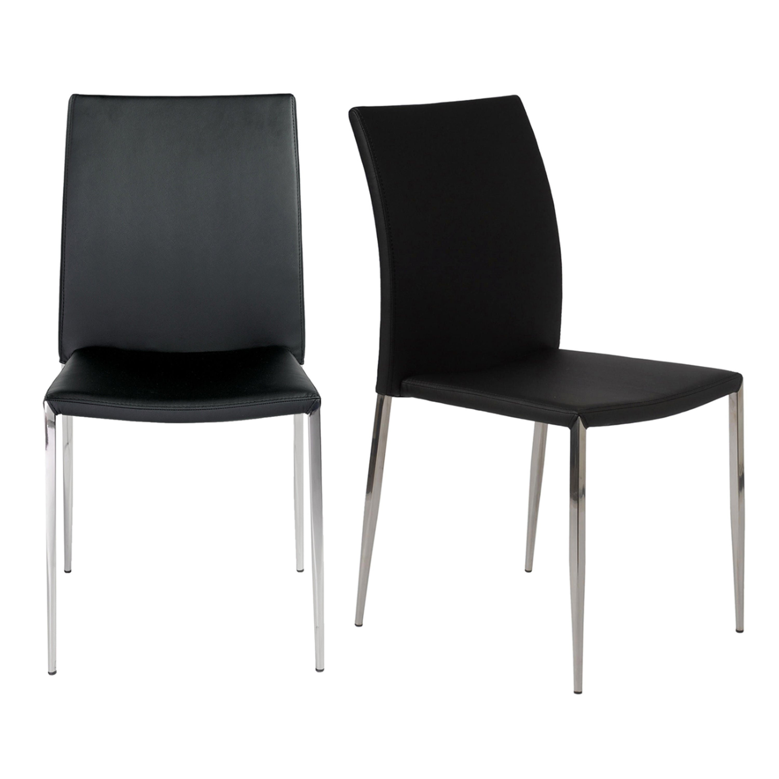 Diana Stacking Chair in Black with Polished Stainless Steel Legs - Set of 2