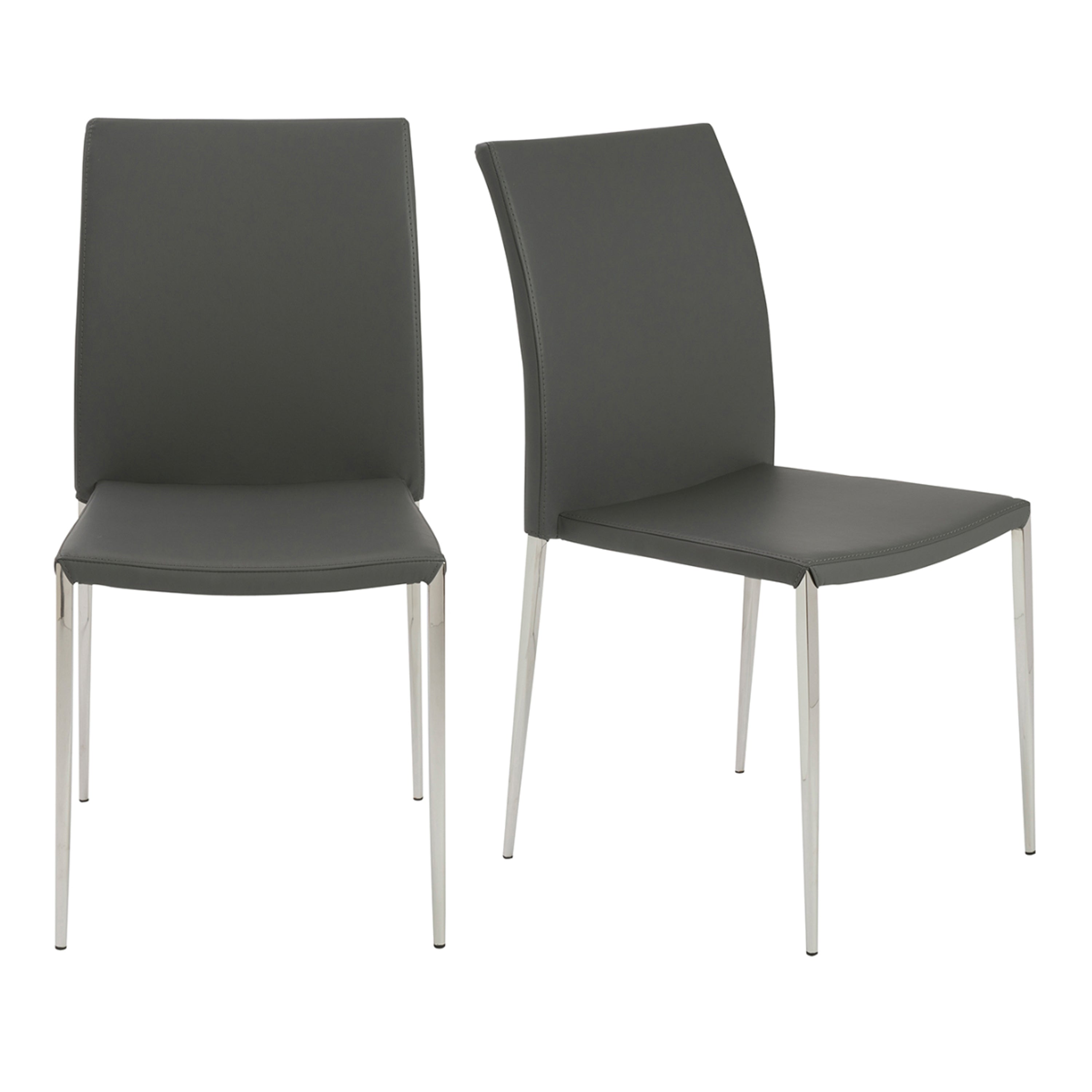 Diana Stacking Chair in Gray with Polished Stainless Steel Legs - Set of 2