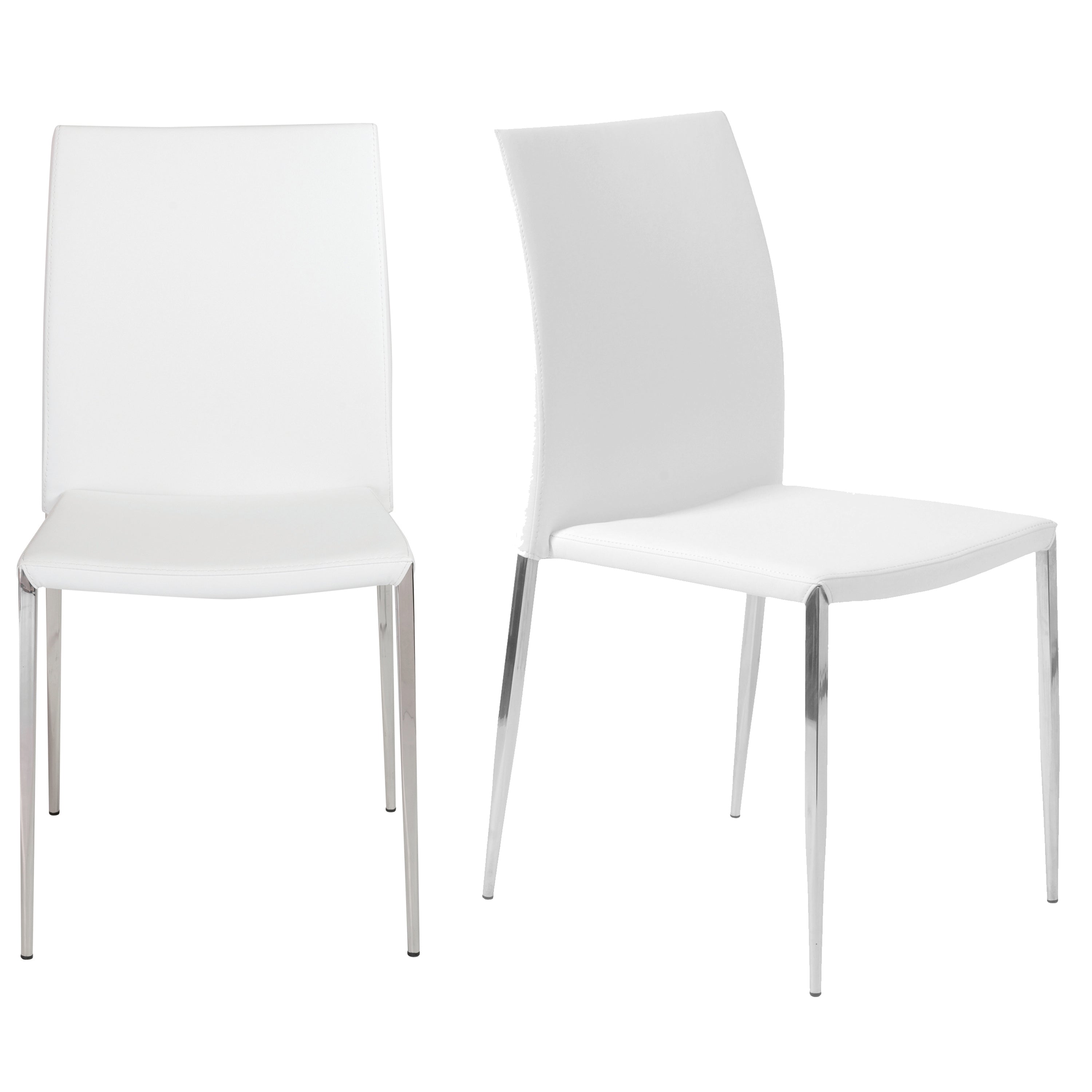 Diana Stacking Chair in White with Polished Stainless Steel Legs - Set of 2