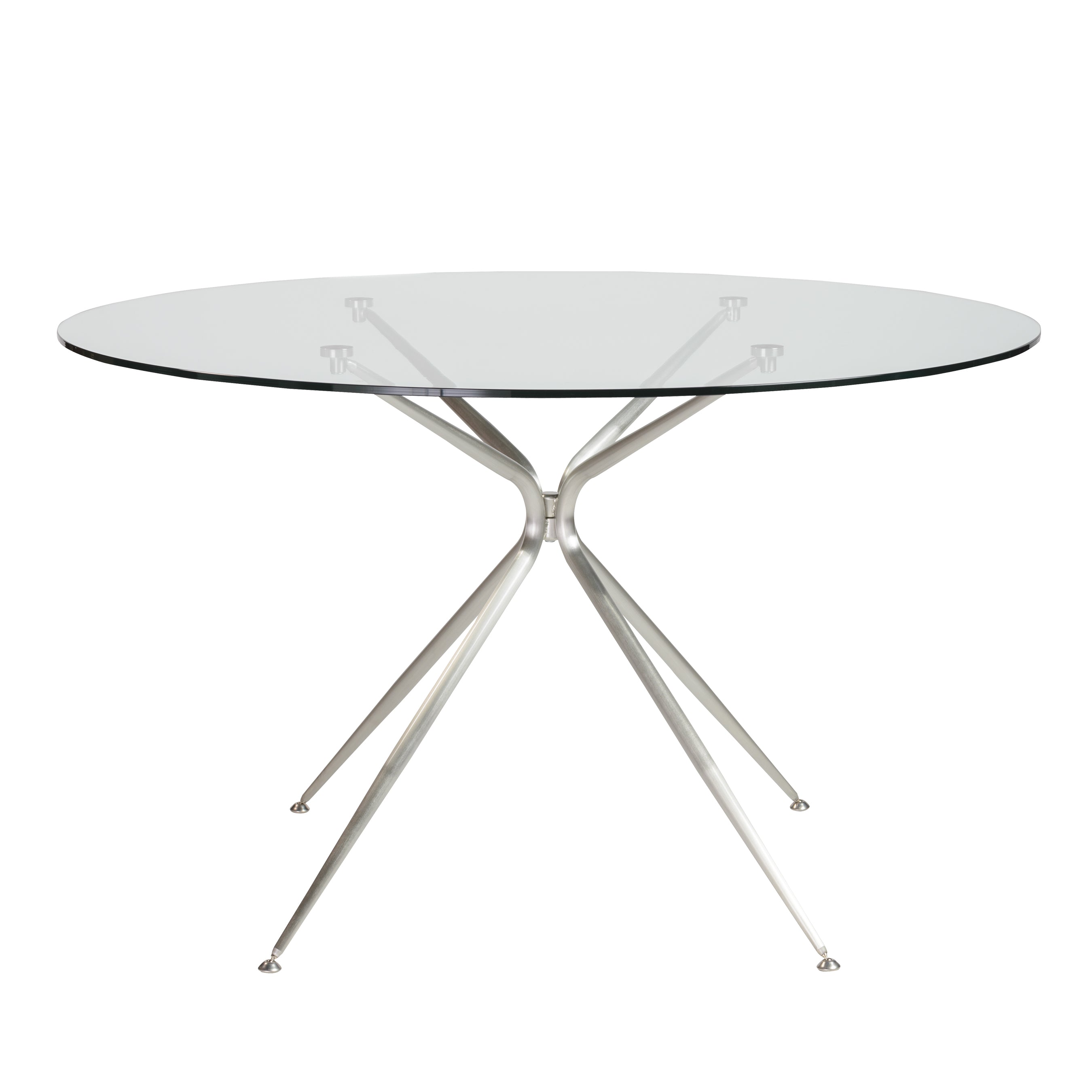 Atos 48" Round Table with Clear Tempered Glass Top and Brushed Aluminum Base