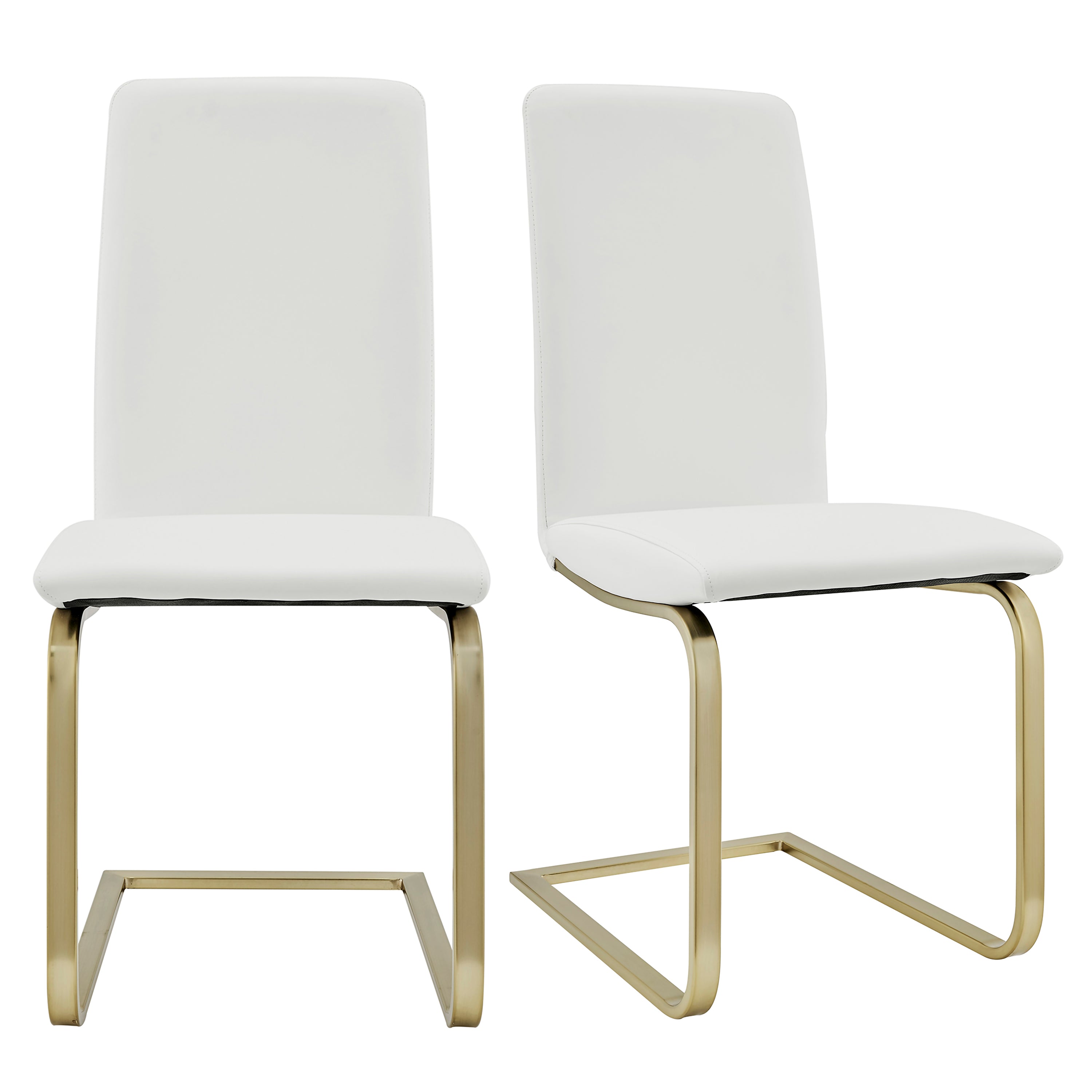 Cinzia Dining Chair in White with Matte Brushed Gold Legs - Set of 2