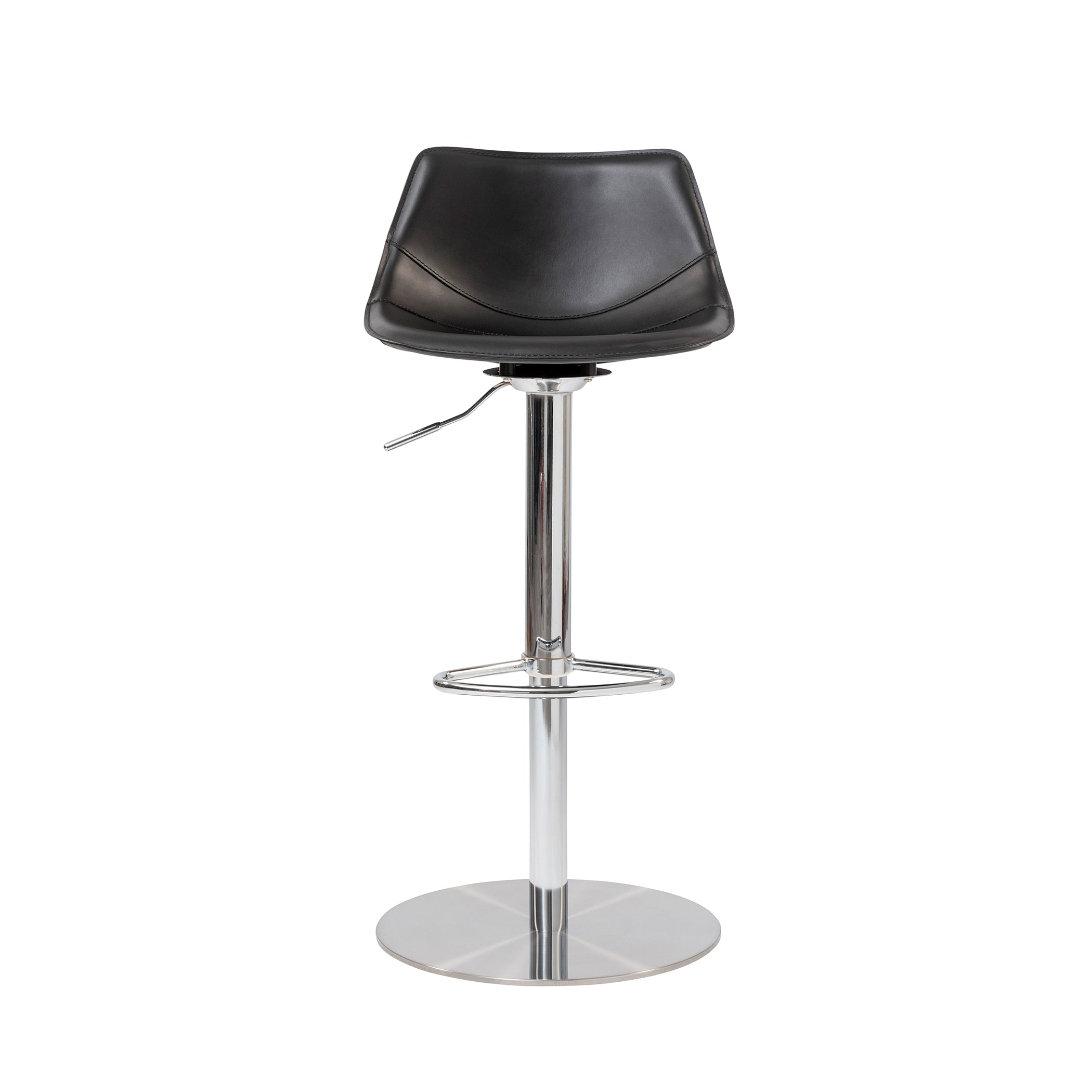 Rudy Adjustable Swivel Bar/Counter Stool in Black with Brushed Stainless Steel Base - Set of 1