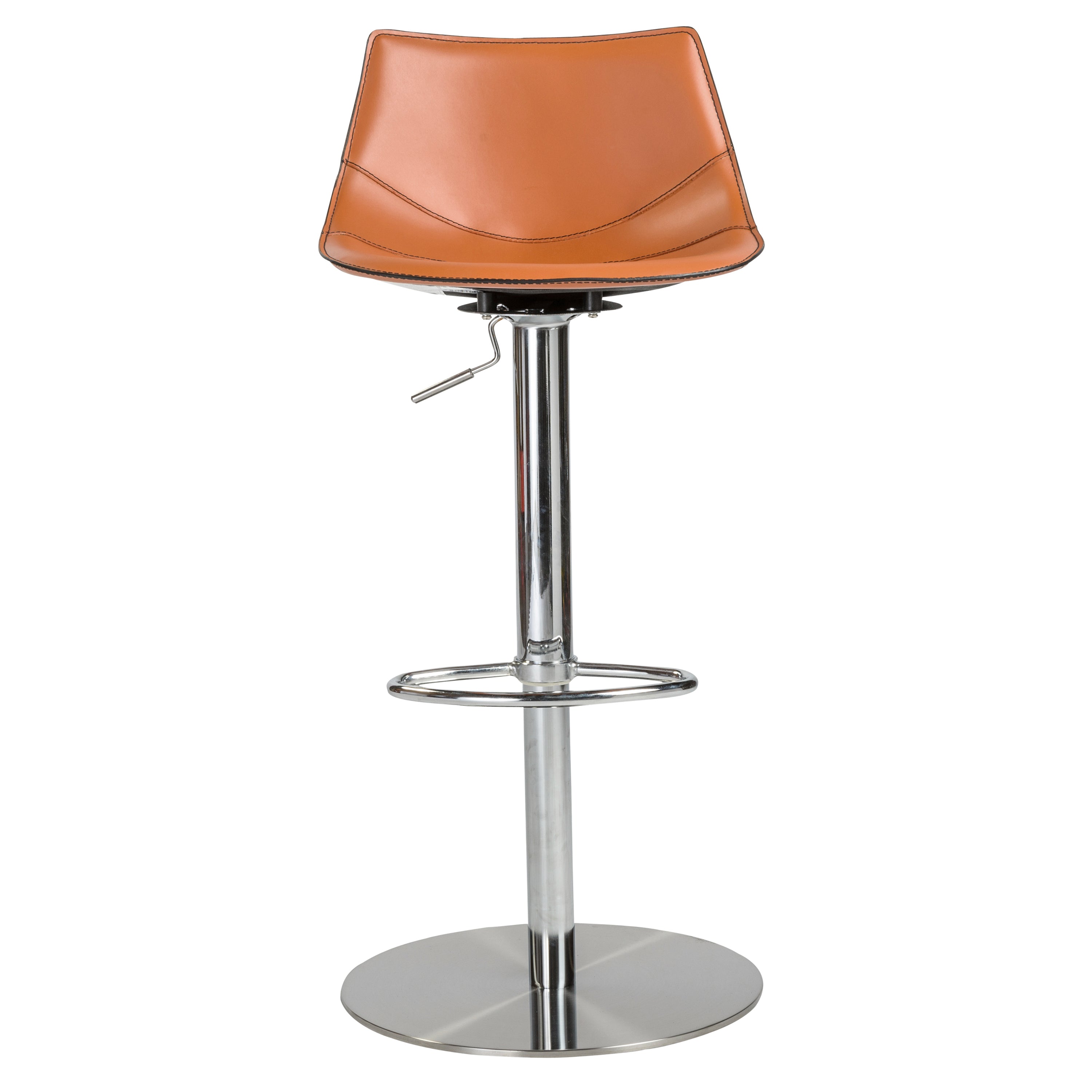 Rudy Adjustable Swivel Bar/Counter Stool in Cognac with Brushed Stainless Steel Base - Set of 1