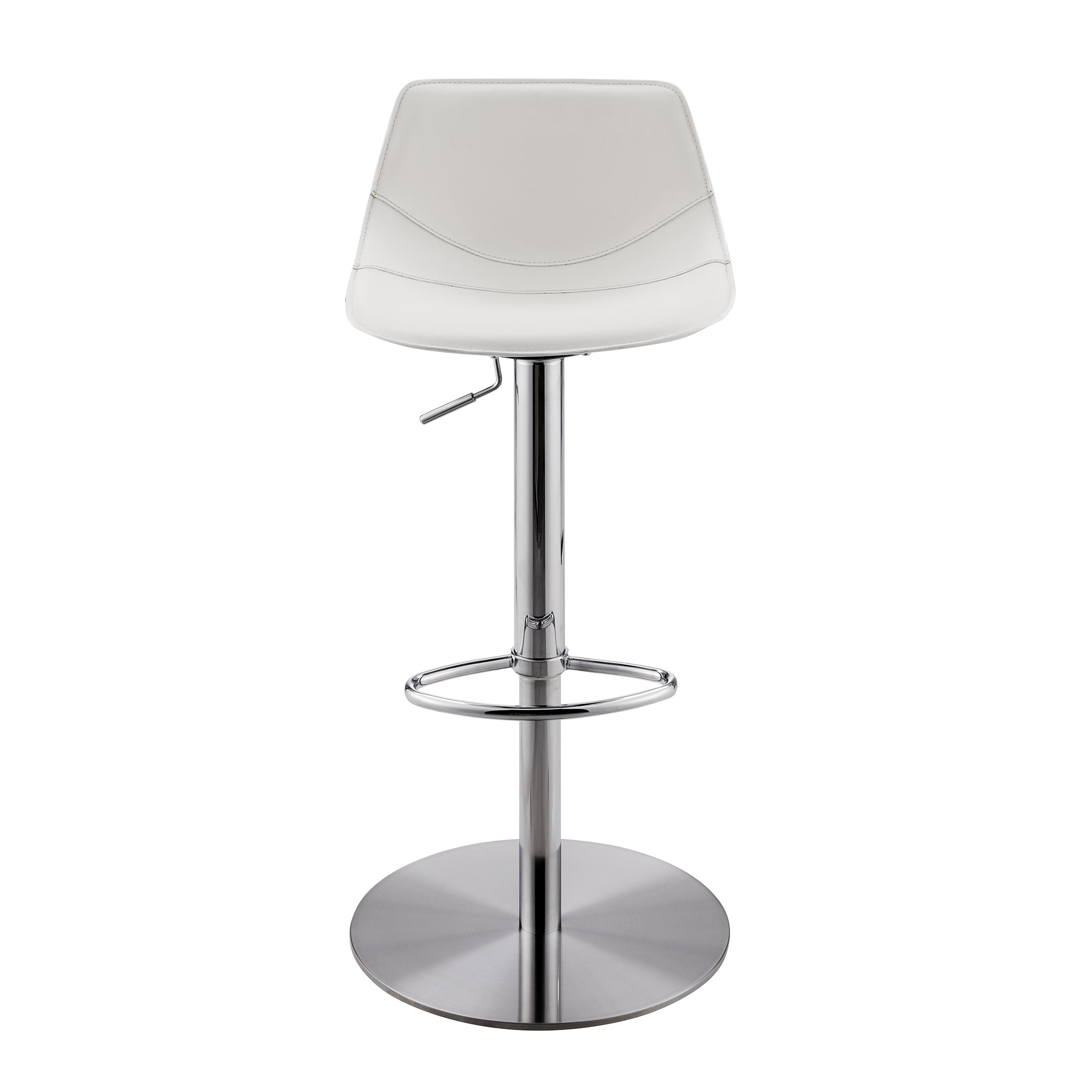 Rudy Adjustable Swivel Bar/Counter Stool in White with Brushed Stainless Steel Base - Set of 1