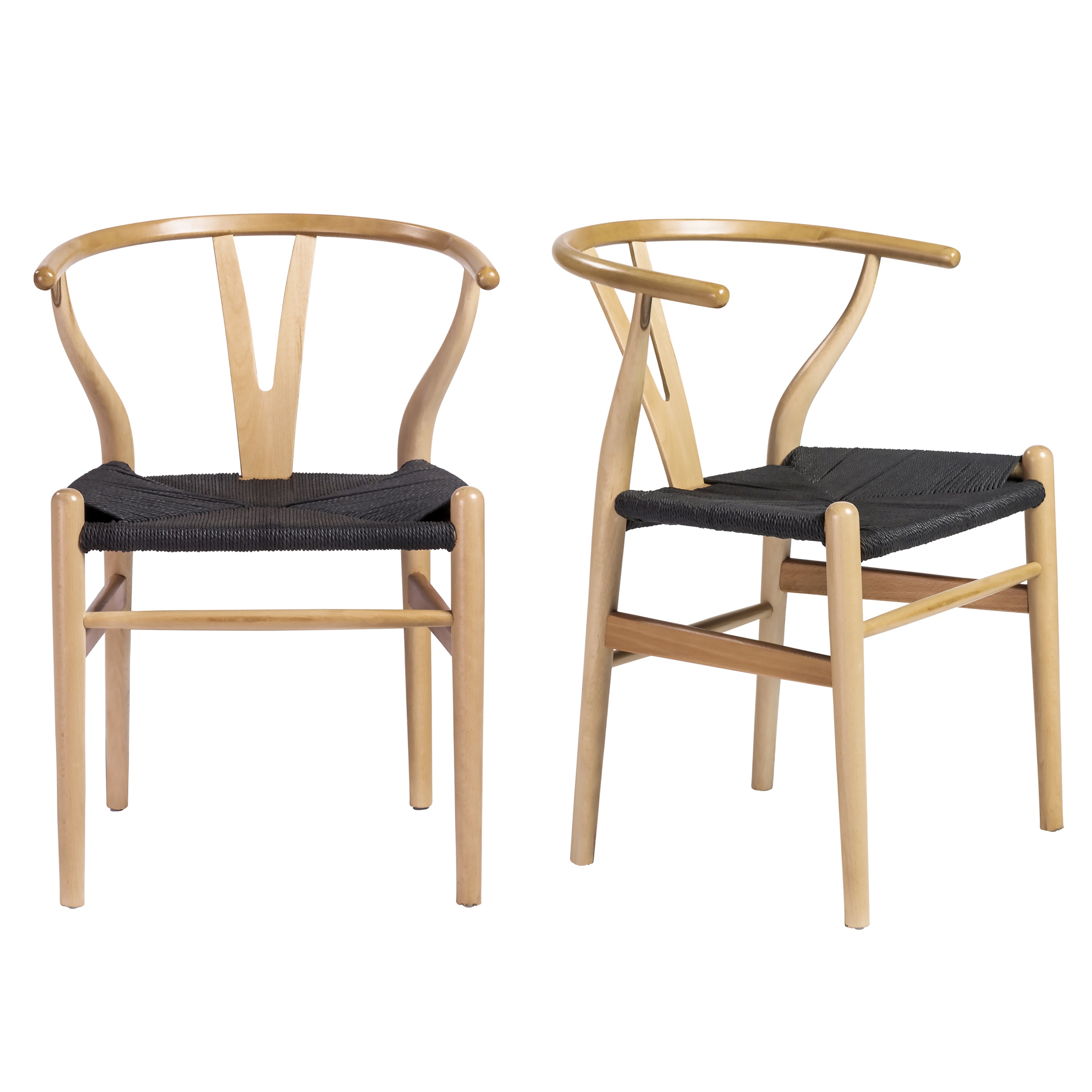 Evelina Side Chair with Natural Stained Framed and Black Rush Seat - Set of 2