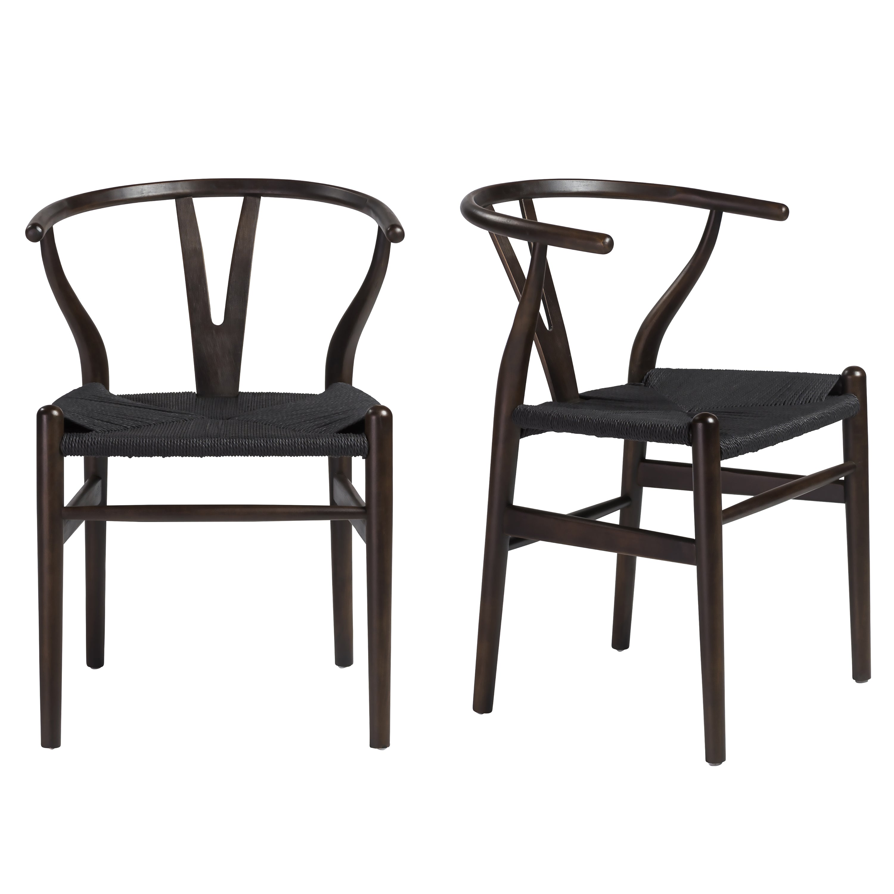 Evelina Side Chair with Walnut Stained Framed and Black Rush Seat - Set of 2