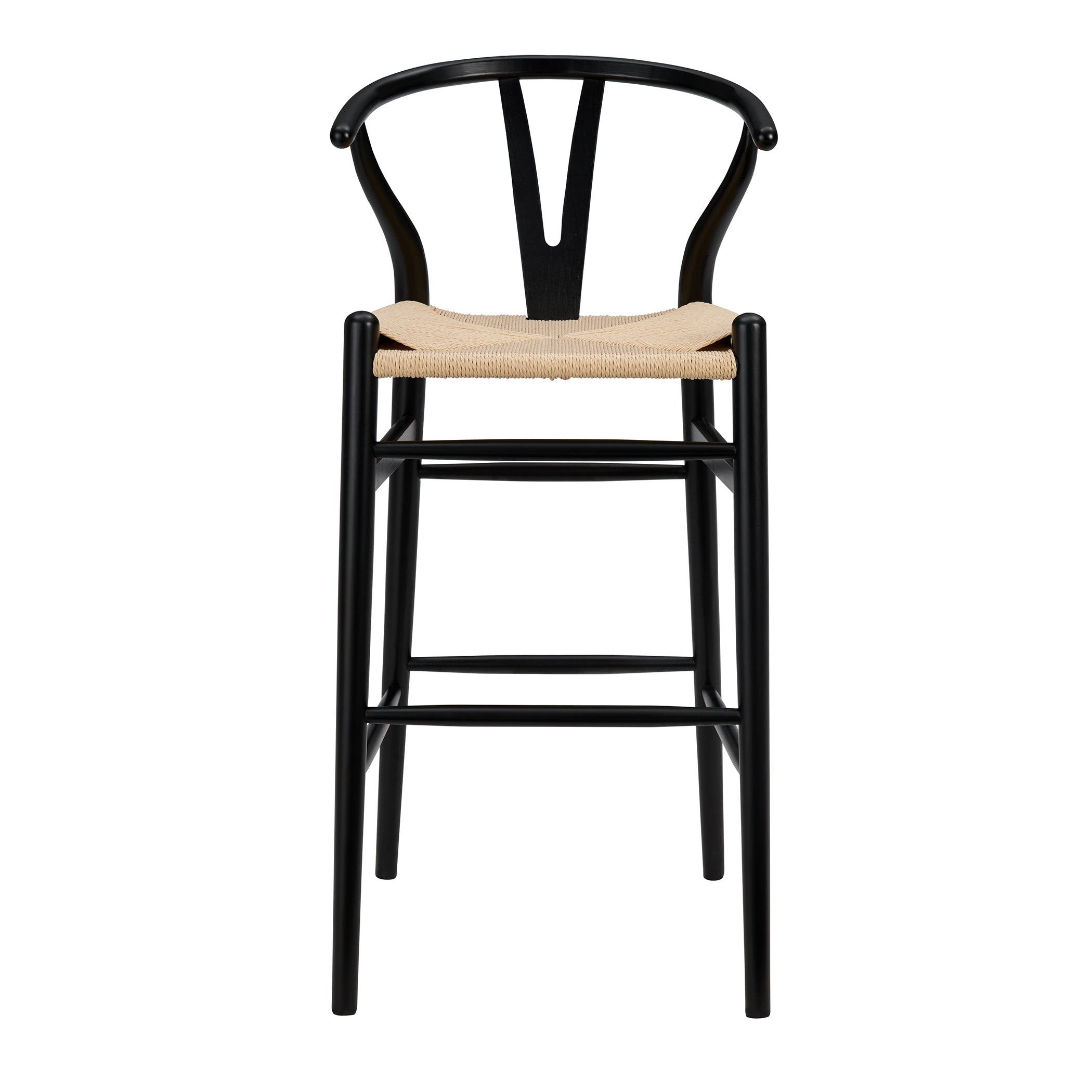 Evelina Bar Stool in Black Frame and Natural Seat - Set of 1