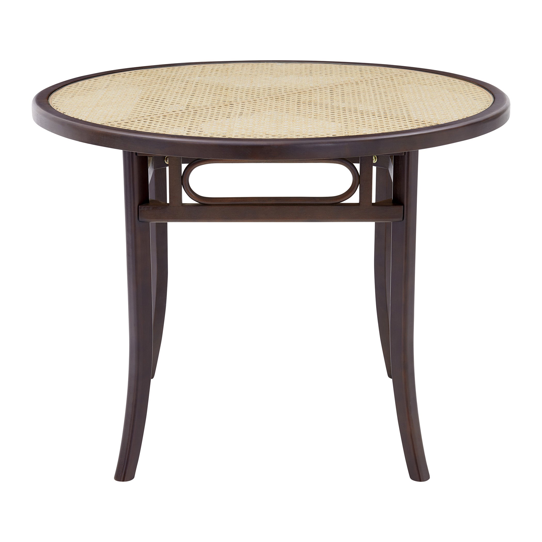 Adna 40" Round Table in Walnut with Clear Tempered Glass Top over Cane in Natural