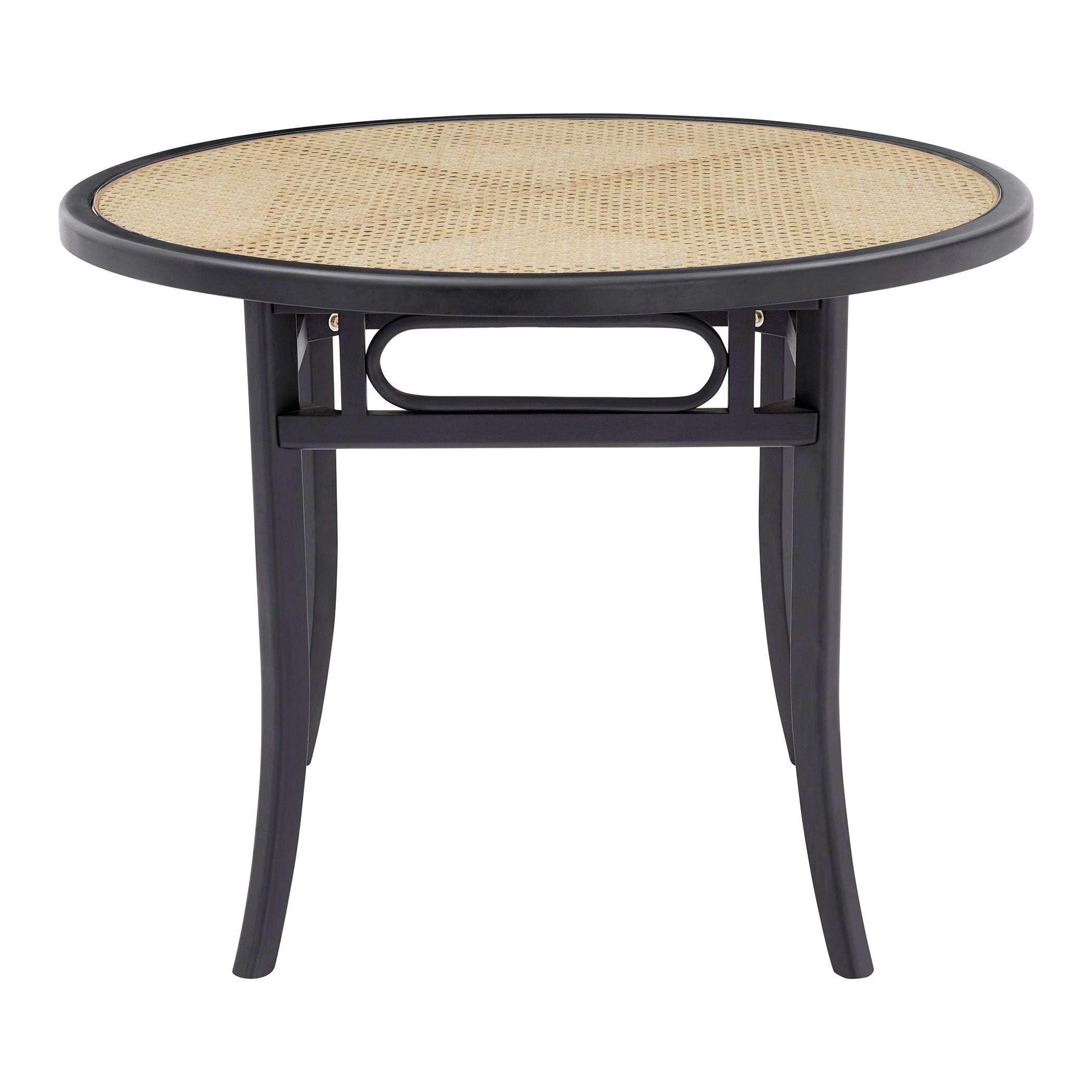 Adna 40" Round Table in Black with Clear Tempered Glass Top over Cane in Natural