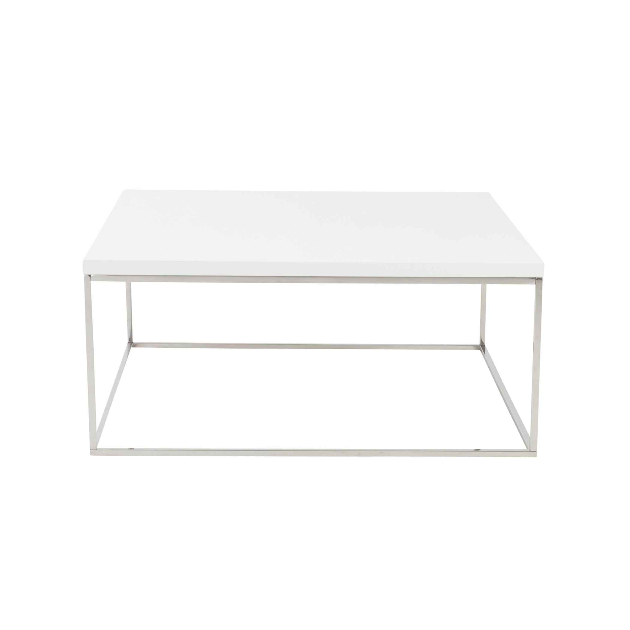 Teresa Square Coffee Table in White with Polished Stainless Steel Base