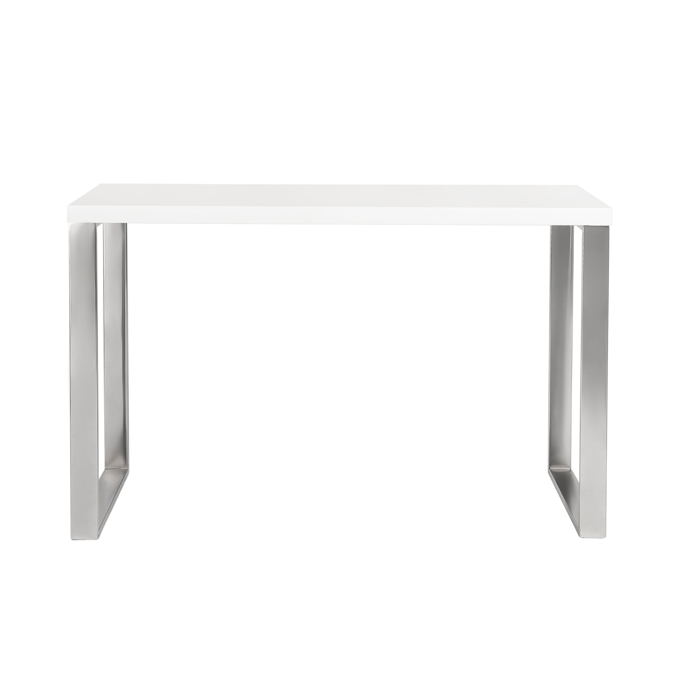 Dillon Desk in High Gloss White with Polished Stainless Steel Base