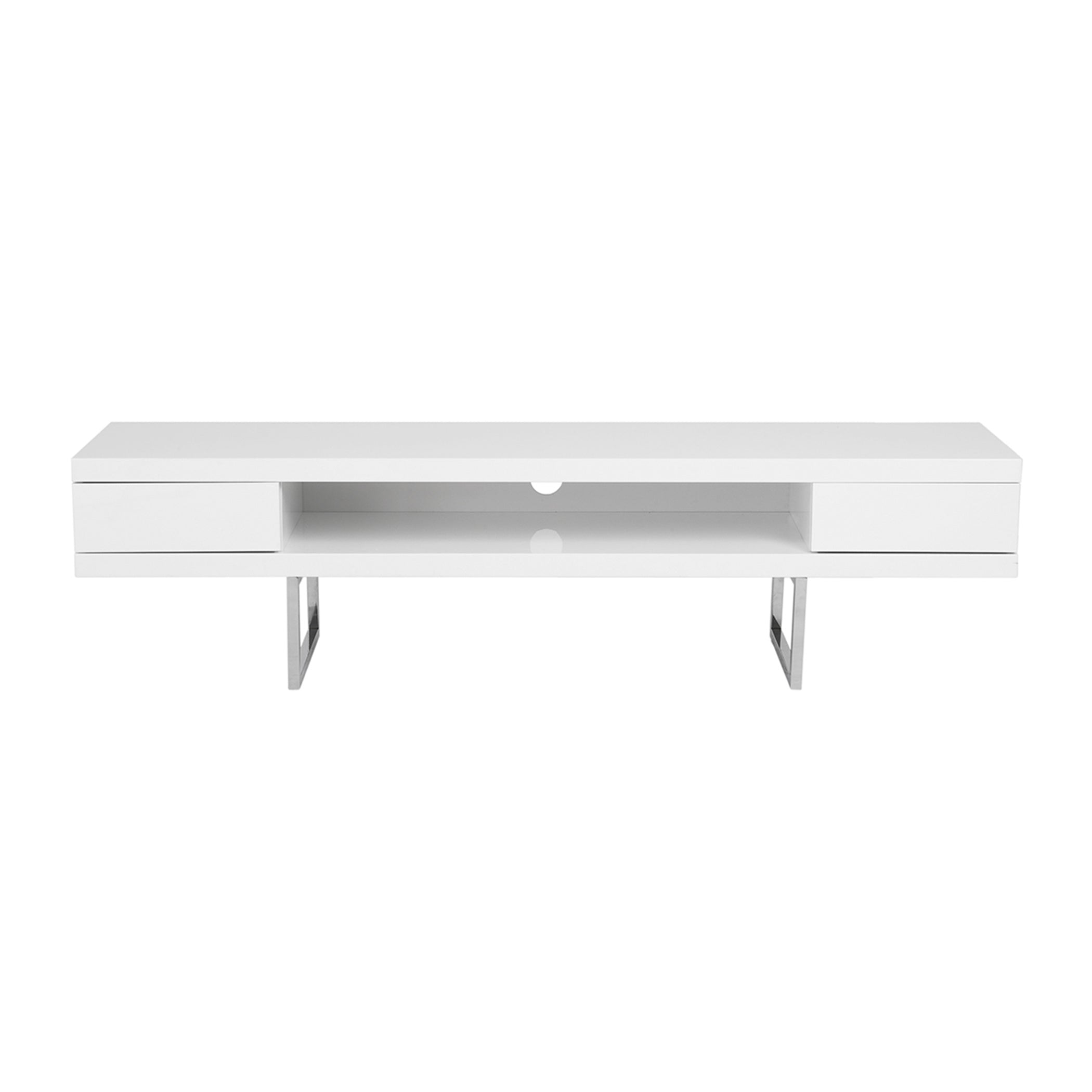 Miranda TV Stand in High Gloss White with Polished Stainless Steel Base