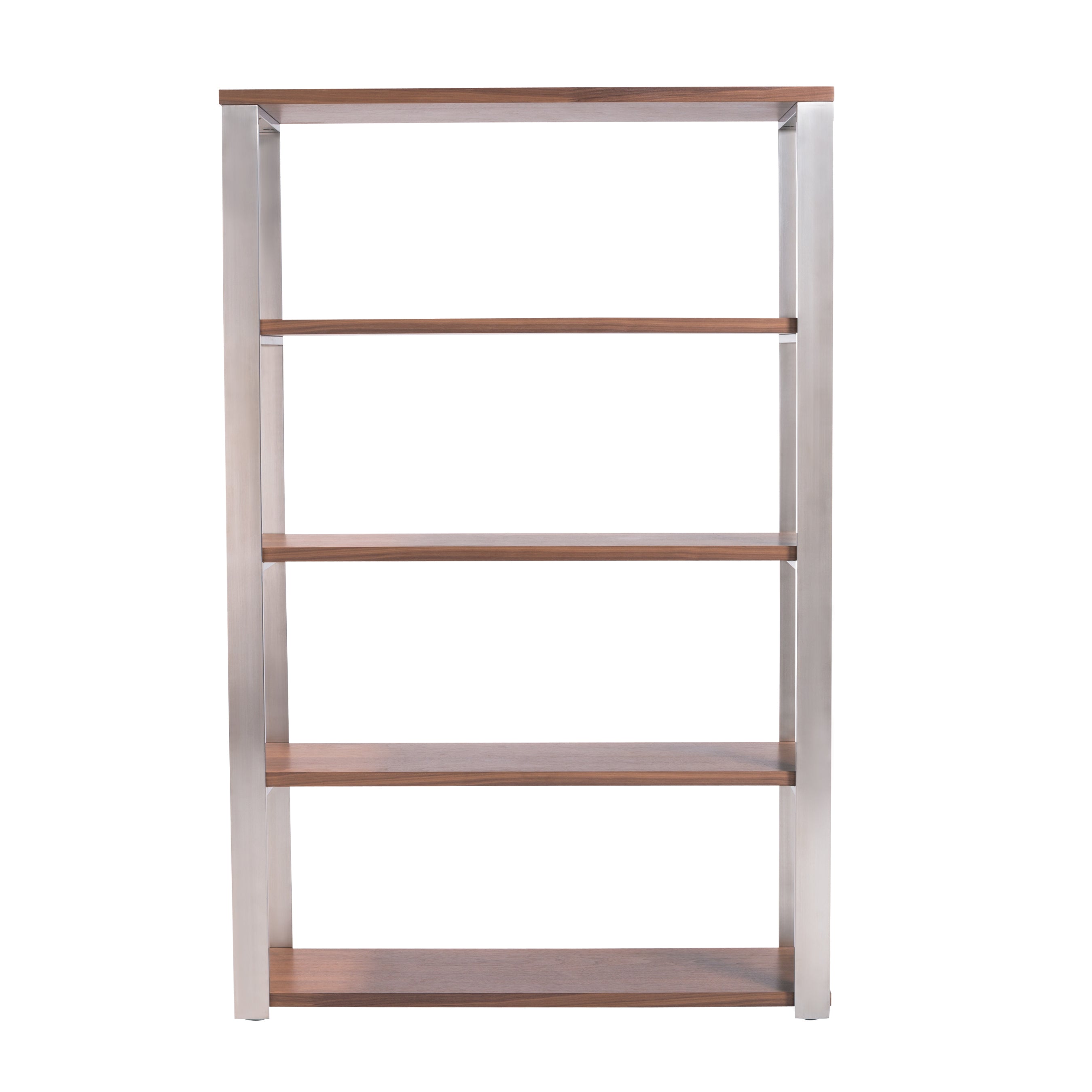 Dillon Shelf/Shelving Unit with American Walnut Veneer Shelves and Brushed Stainless Steel Frame