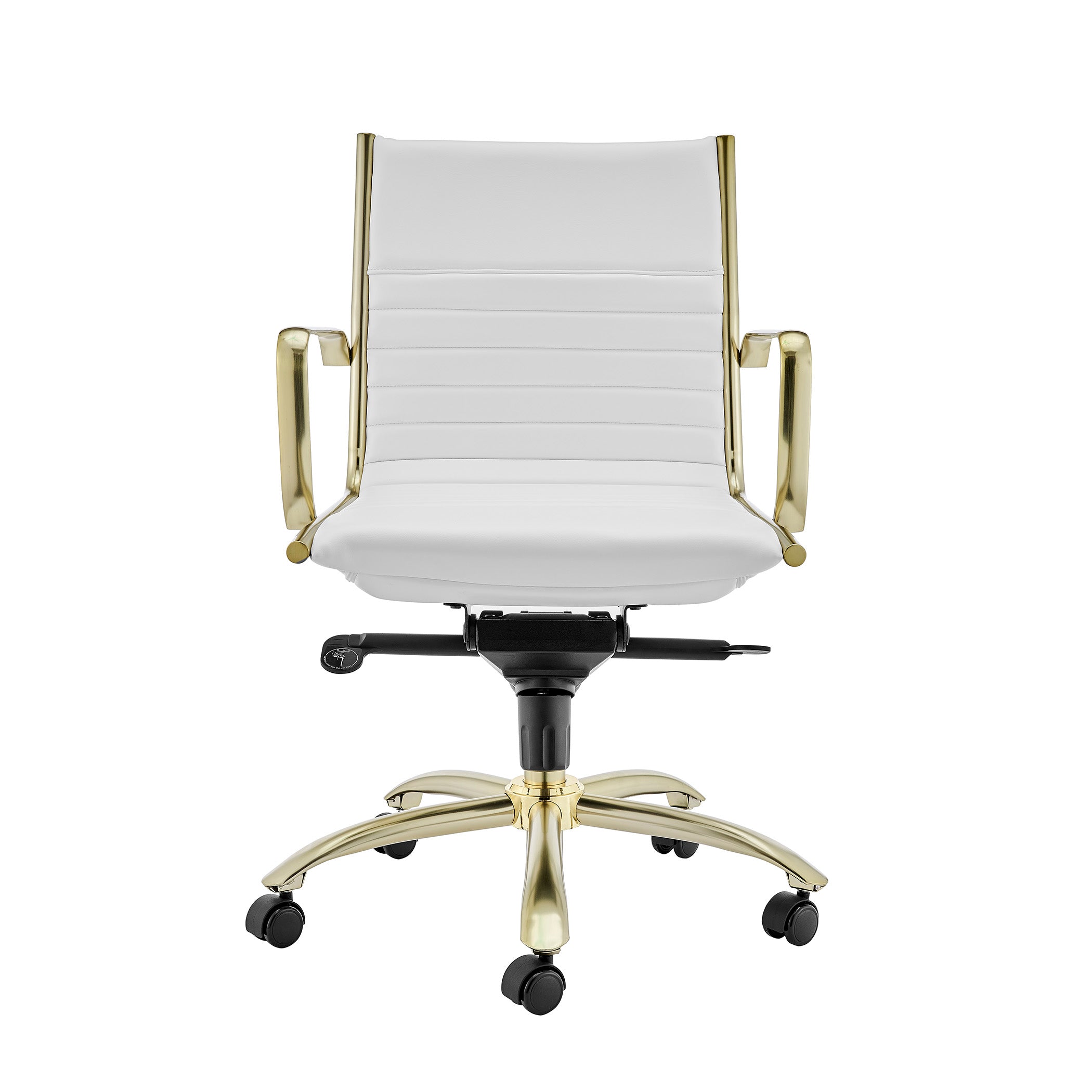 Dirk Low Back Office Chair in White with Matte Brushed Gold Base