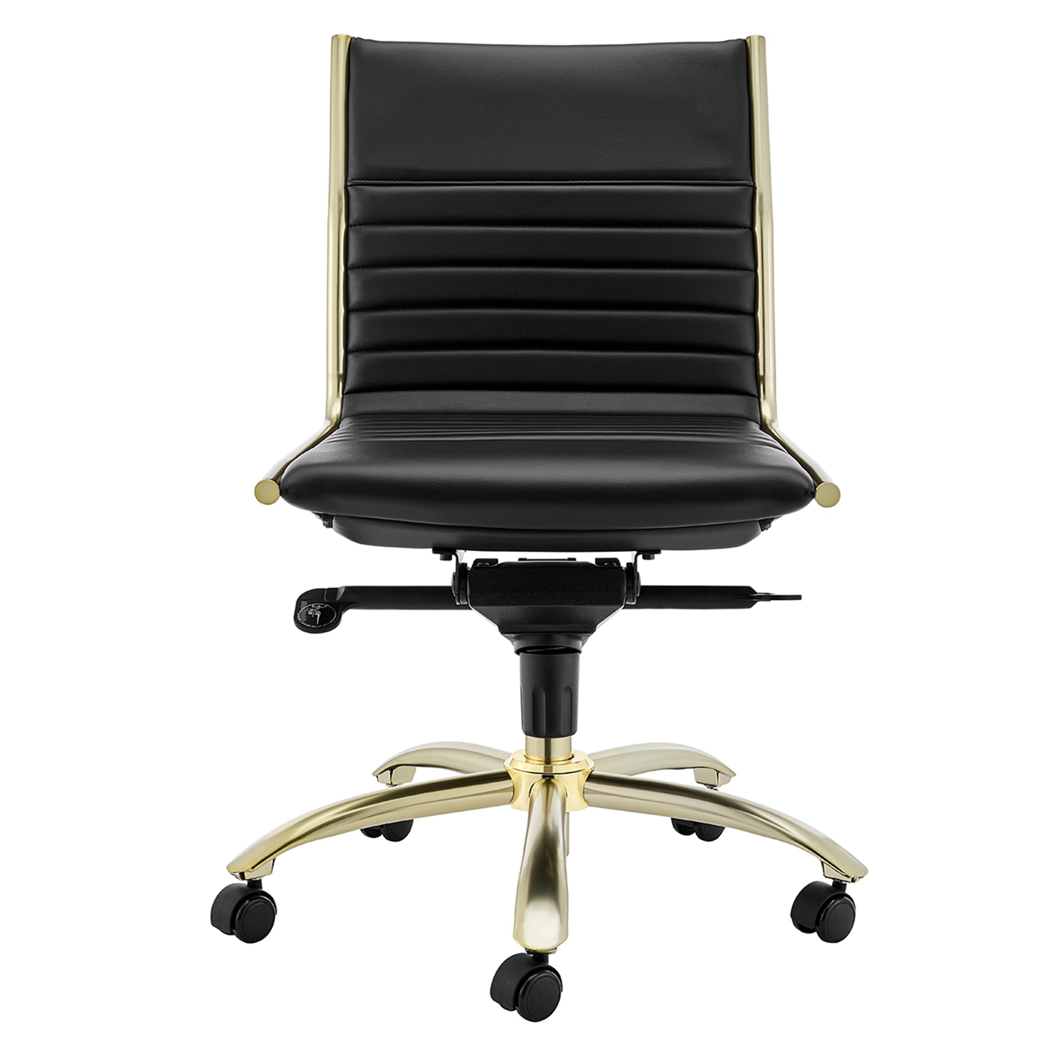 Dirk Low Back Office Chair w/o Armrests in Black with Matte Brushed Gold Base