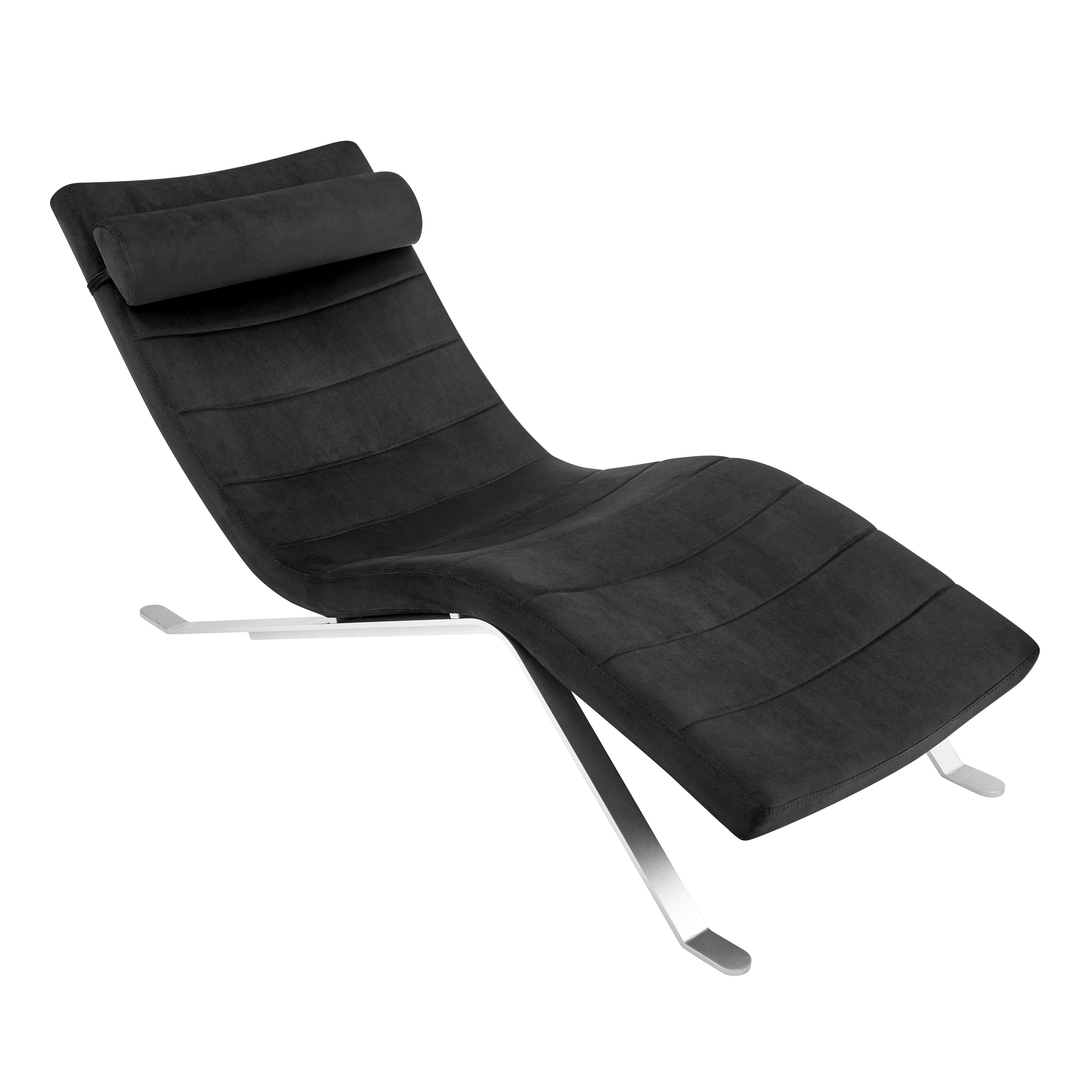 Gilda Lounge Chair in Black Velvet with Silver Base