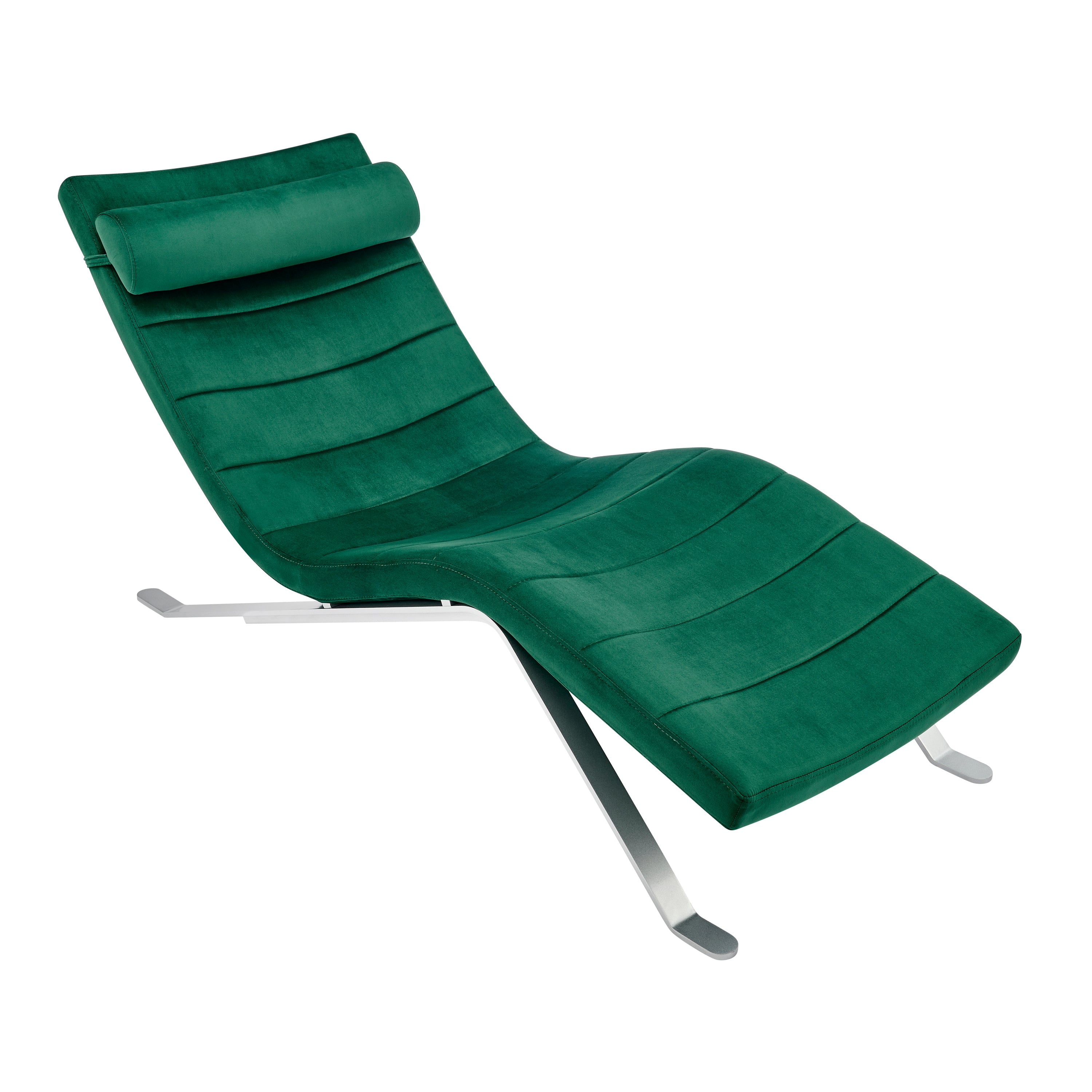 Gilda Lounge Chair in Green Velvet with Silver Base