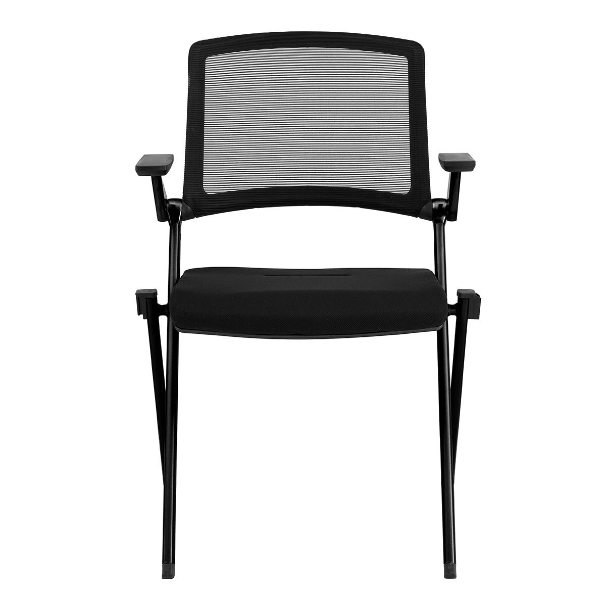 Hilma Stacking Visitor Chair in Black Seat Fabric and Mesh Back with Matte Black Frame - Set of 2