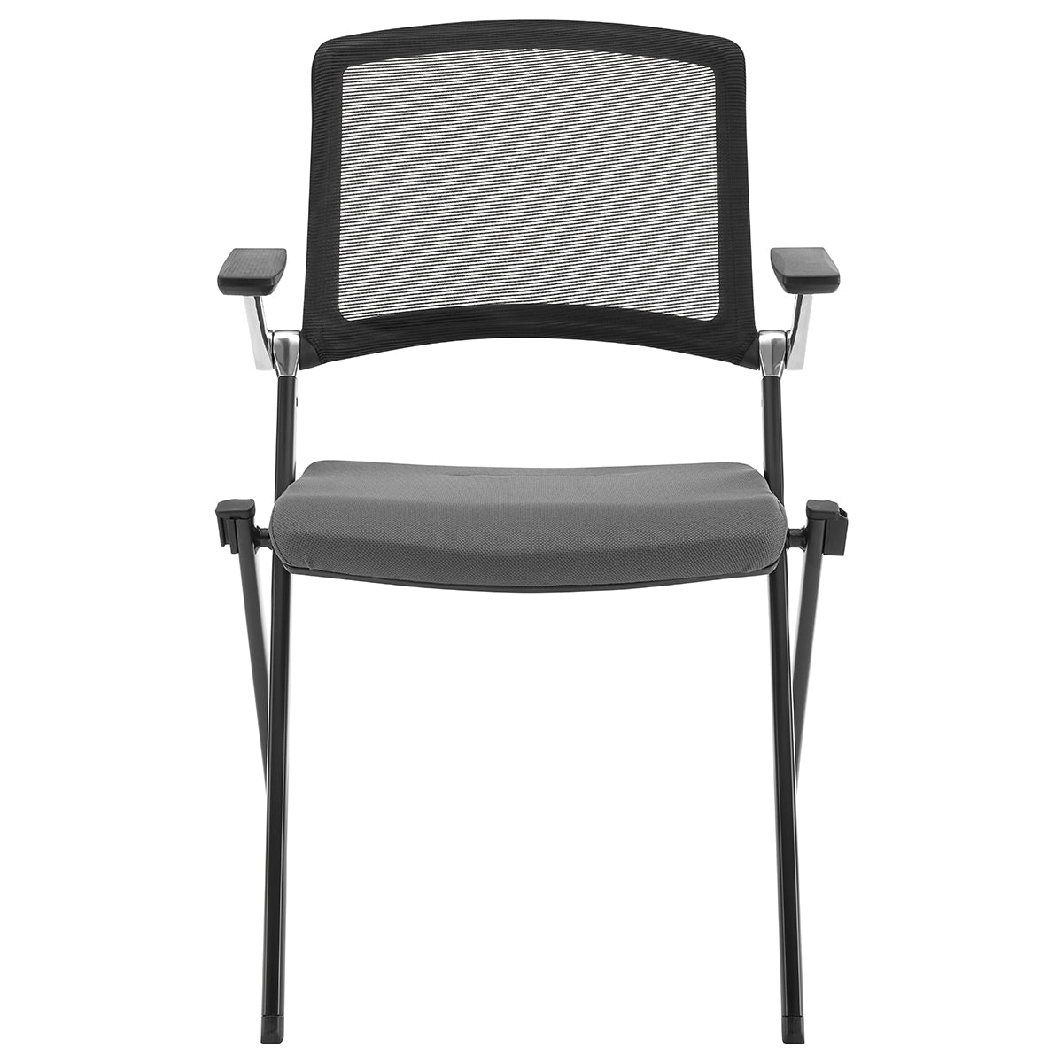 Hilma Stacking Visitor Chair in Gray Seat Fabric and Mesh Back with Matte Black Frame - Set of 2