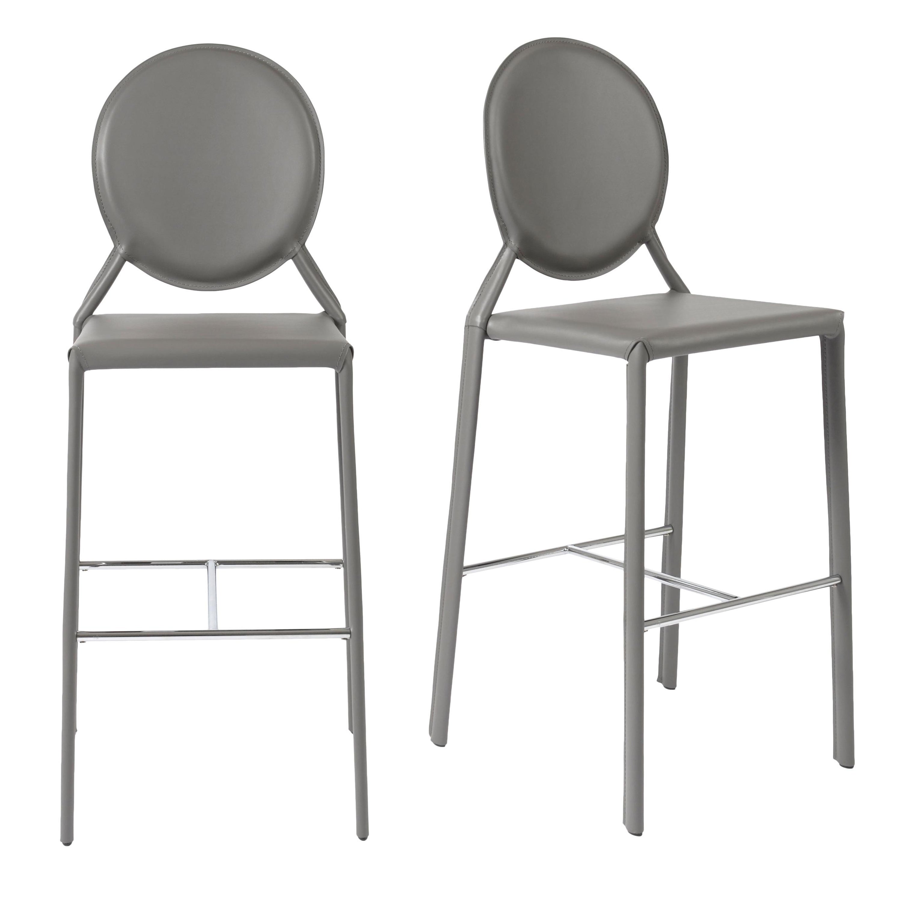 Isabella Bar Stool in Gray with Polished Stainless Steel Footrest - Set of 2