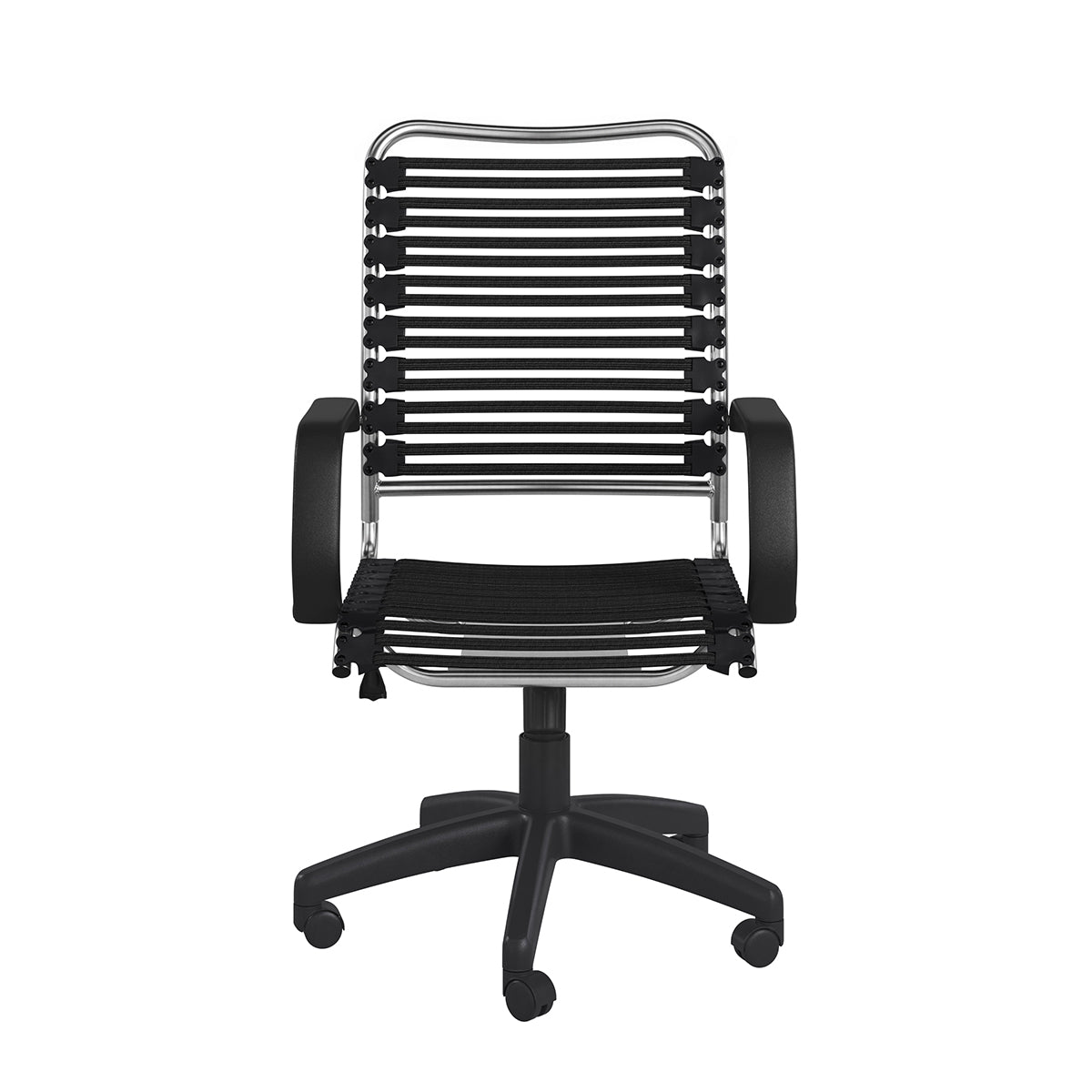 Allison Bungie Flat High Back Office Chair in Black with Aluminum Frame and Black Base