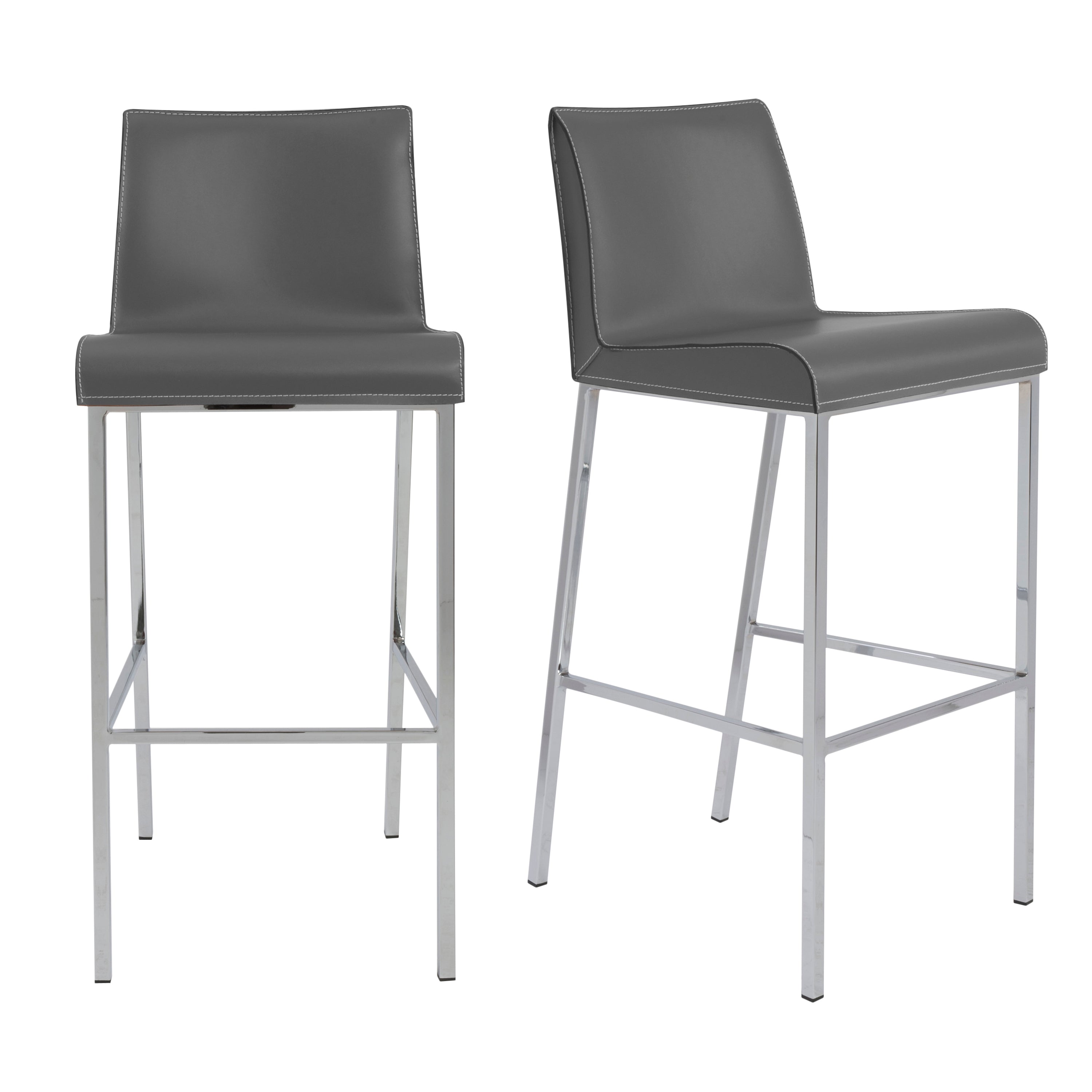 Cam Bar Stool In Gray With Polished Stainless Steel Legs - Set of 2