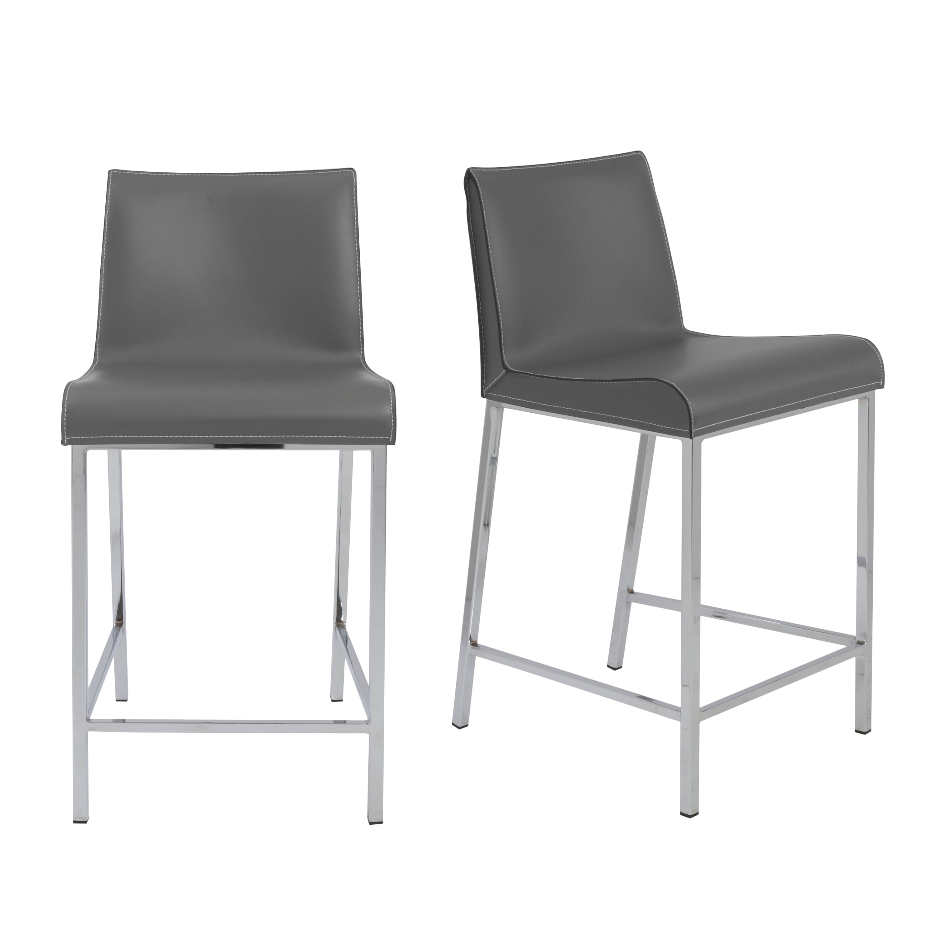 Cam Counter Stool In Gray With Polished Stainless Steel Legs - Set of 2