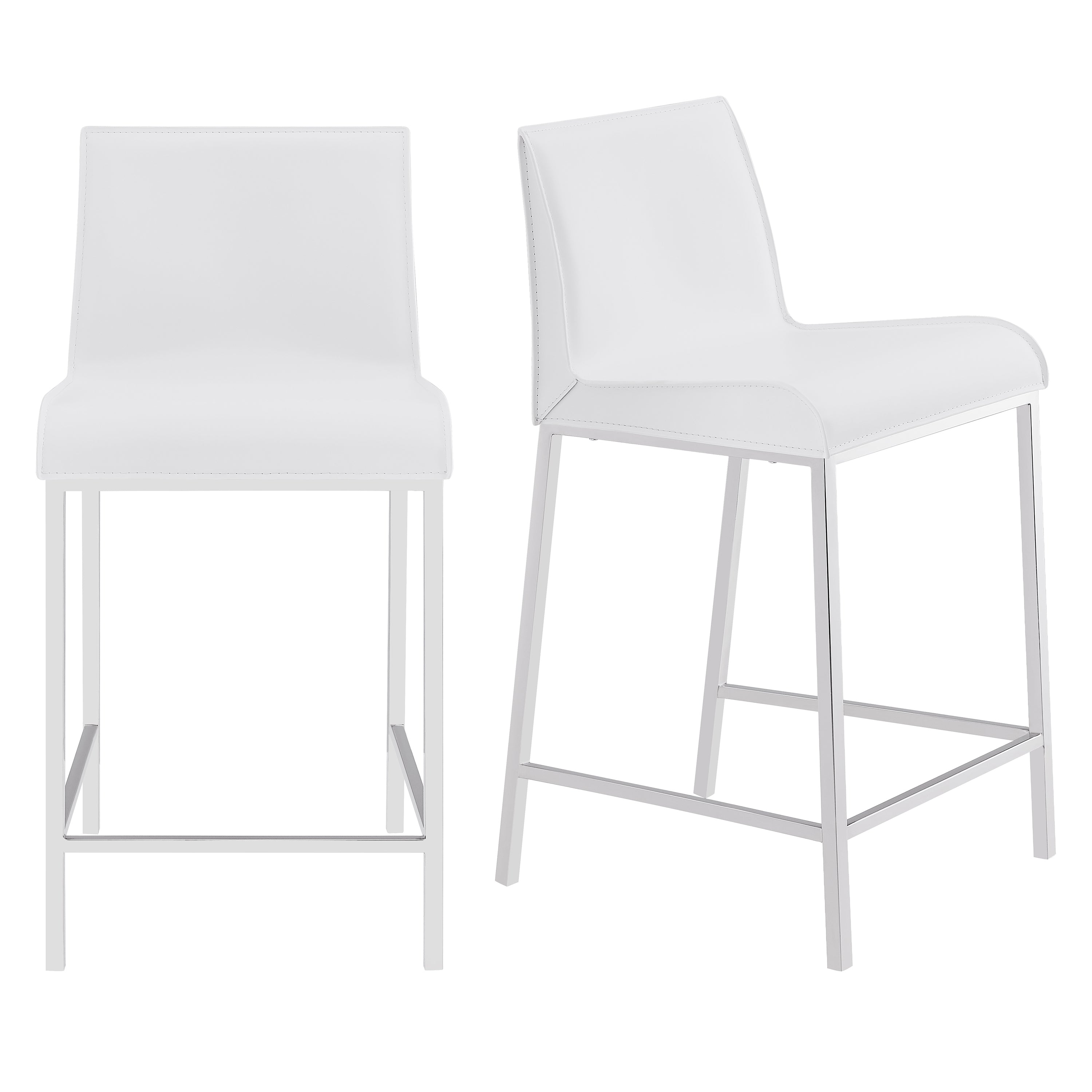 Cam Counter Stool In White With Polished Stainless Steel Legs - Set of 2