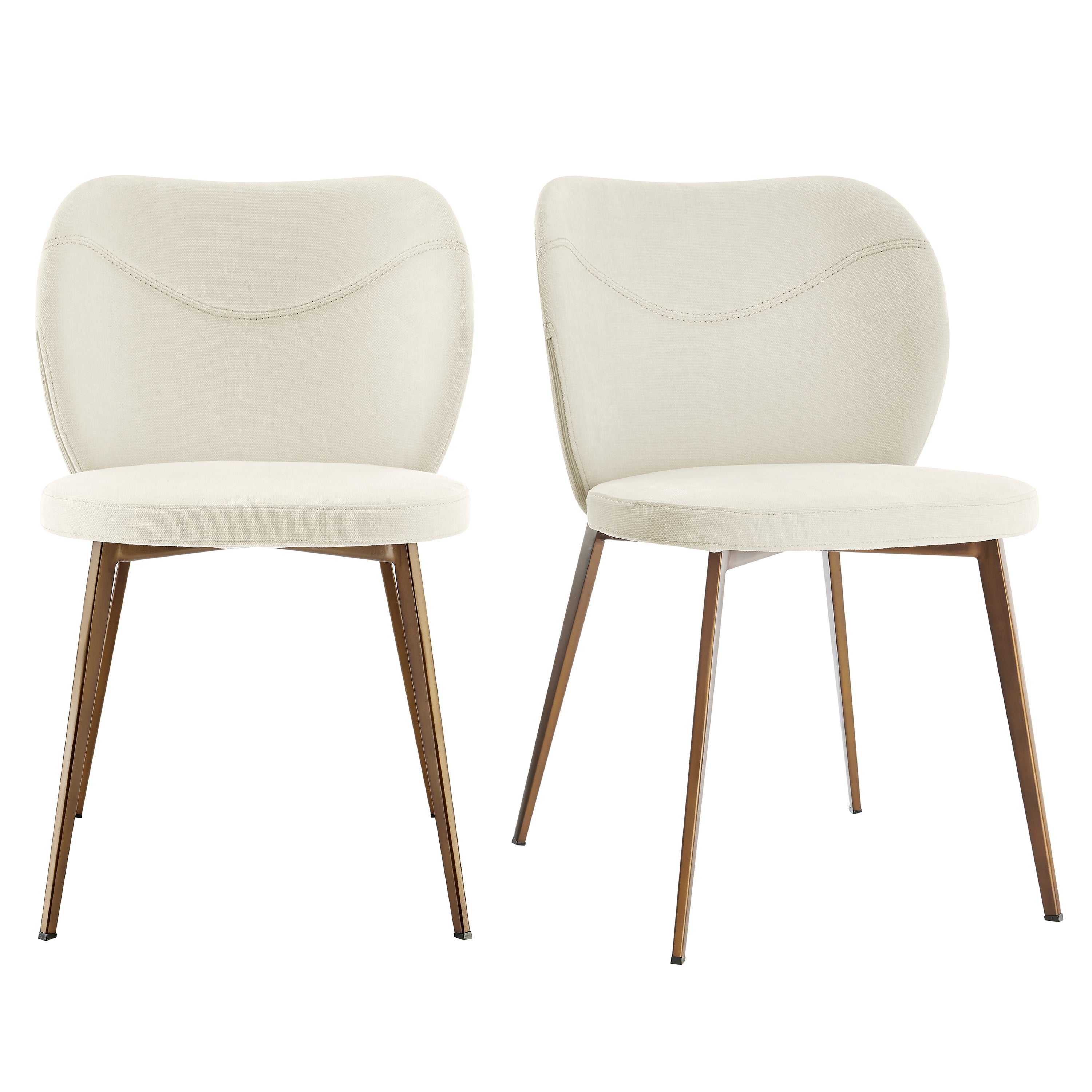 Markus Side Chair in Beige Fabric with Antique Bronze Legs - Set of 2