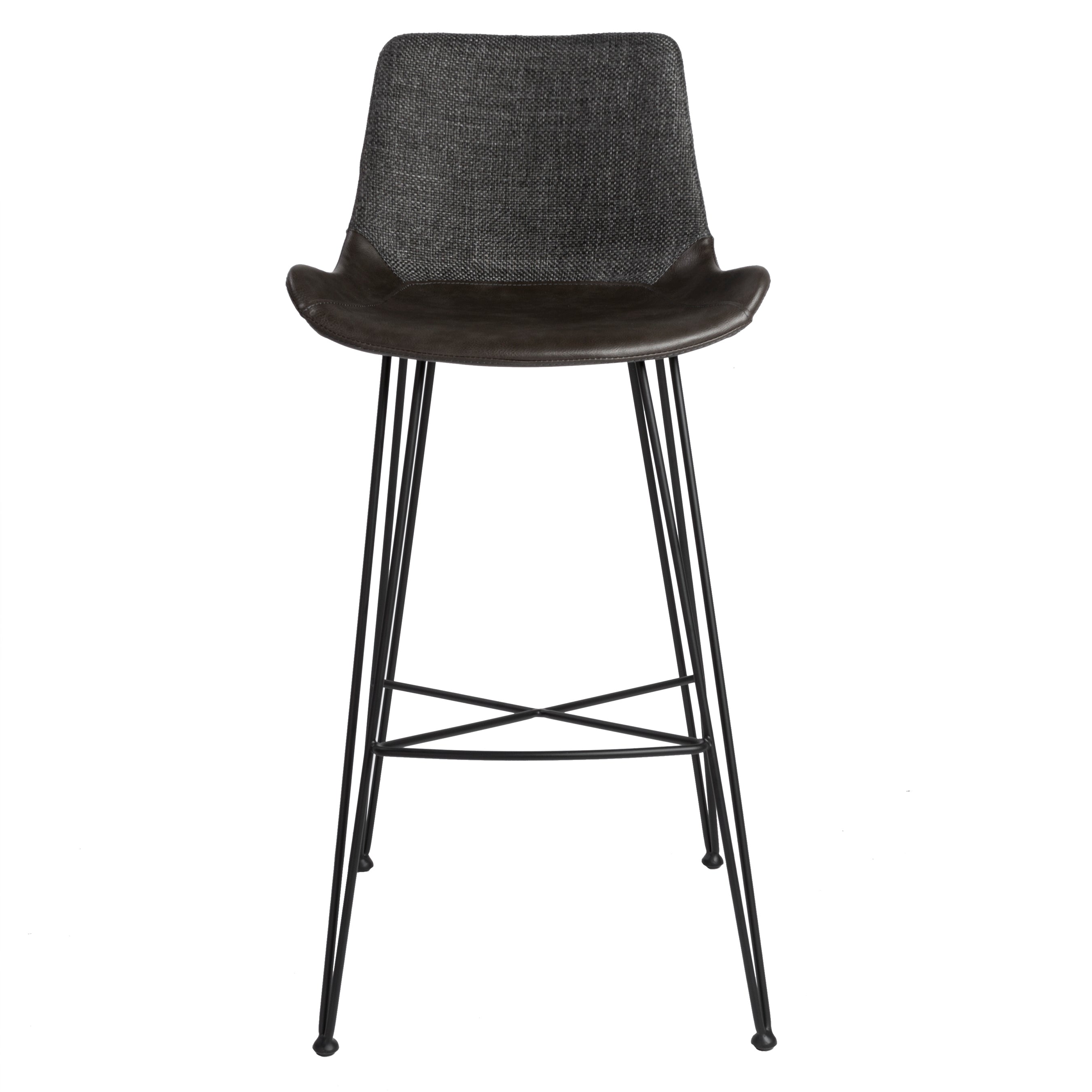 Alisa Bar Stool in Dark Gray Fabric and Dark Gray PU with Matte Black Legs - Set of 1