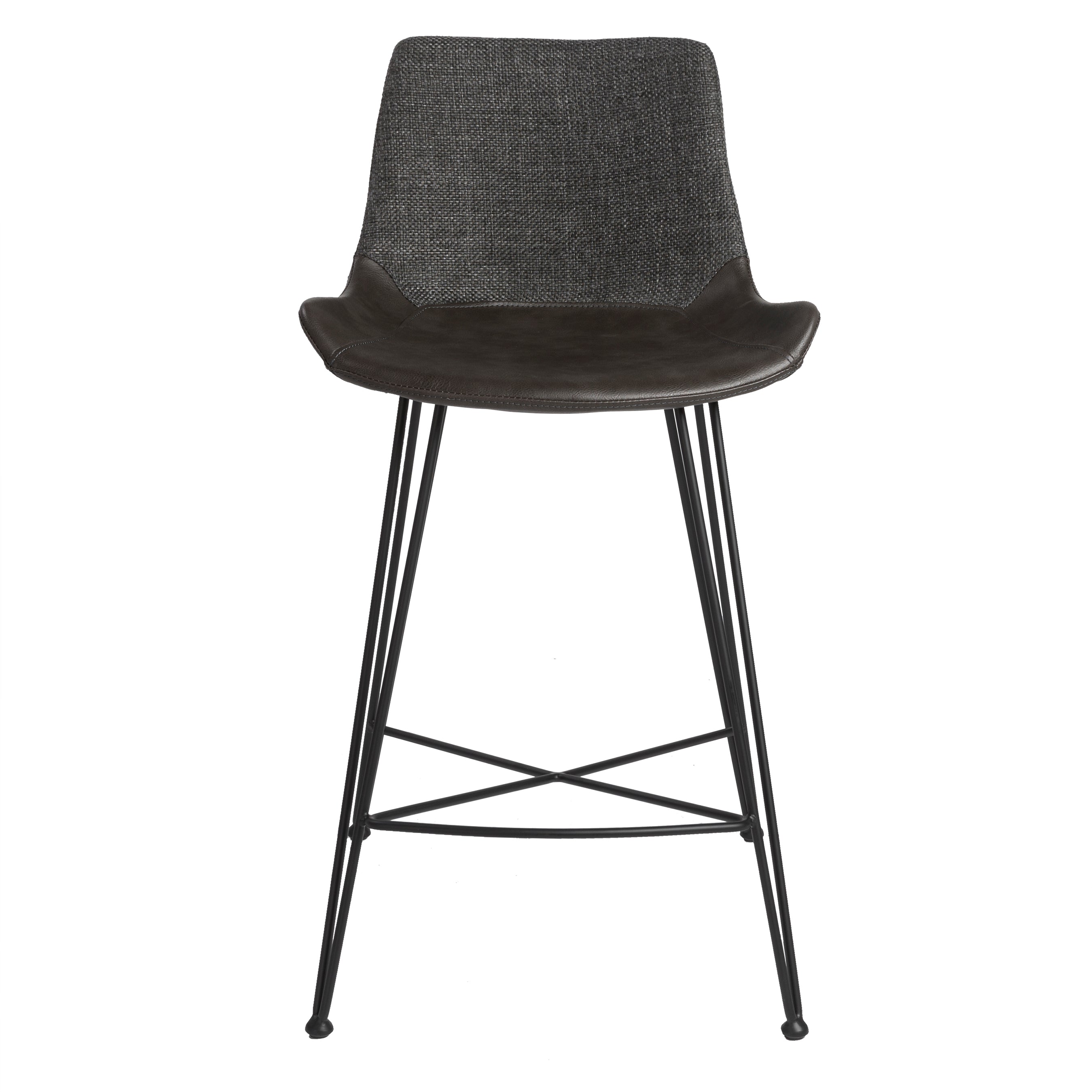 Alisa Counter Stool in Dark Gray Fabric and Dark Gray PU with Matte Black Legs - Set of 1