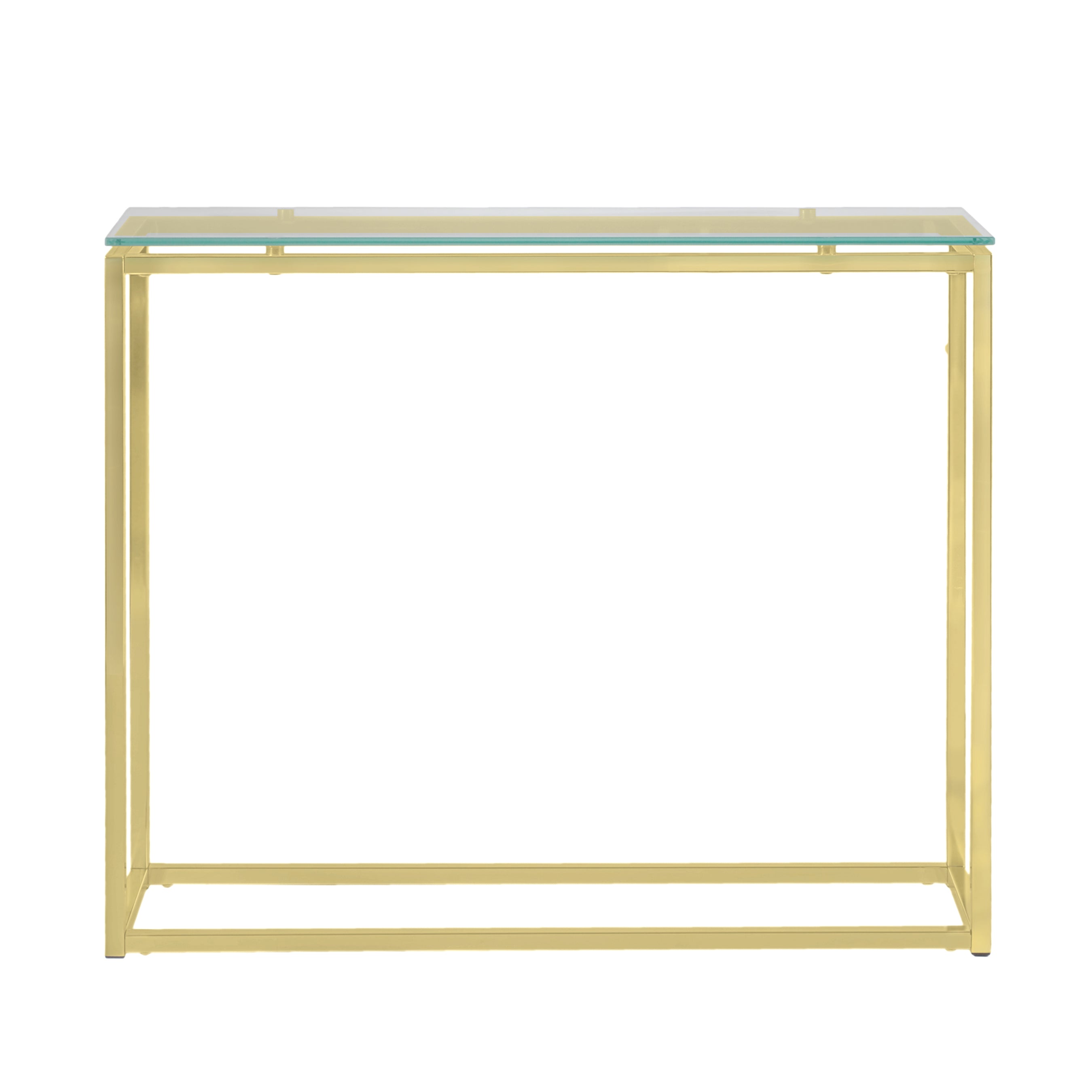 Sandor Console Table with Clear Tempered Glass Top and Matte Brushed Gold Frame