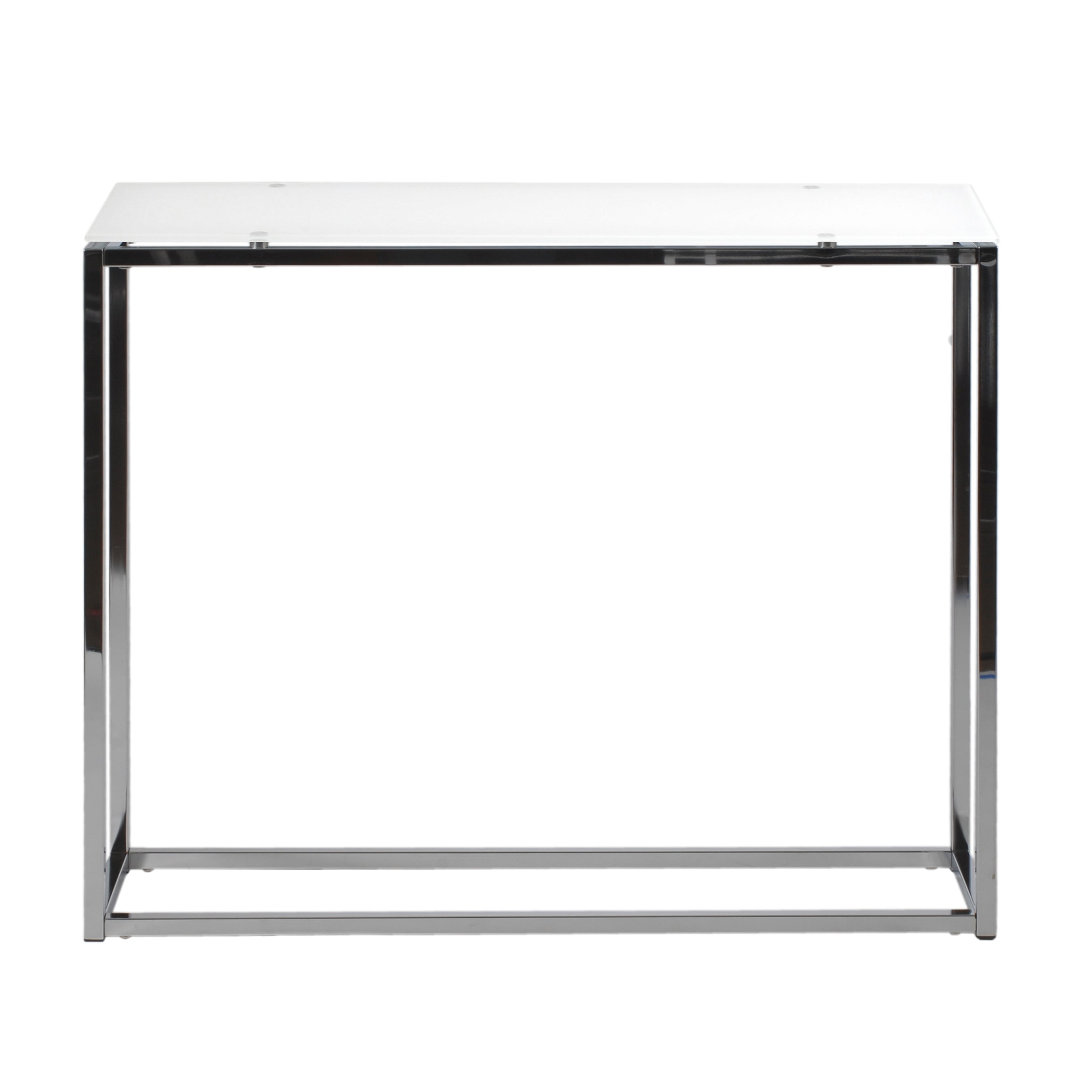 Sandor Console Table with Pure White Tempered Glass Top and Chrome Frame