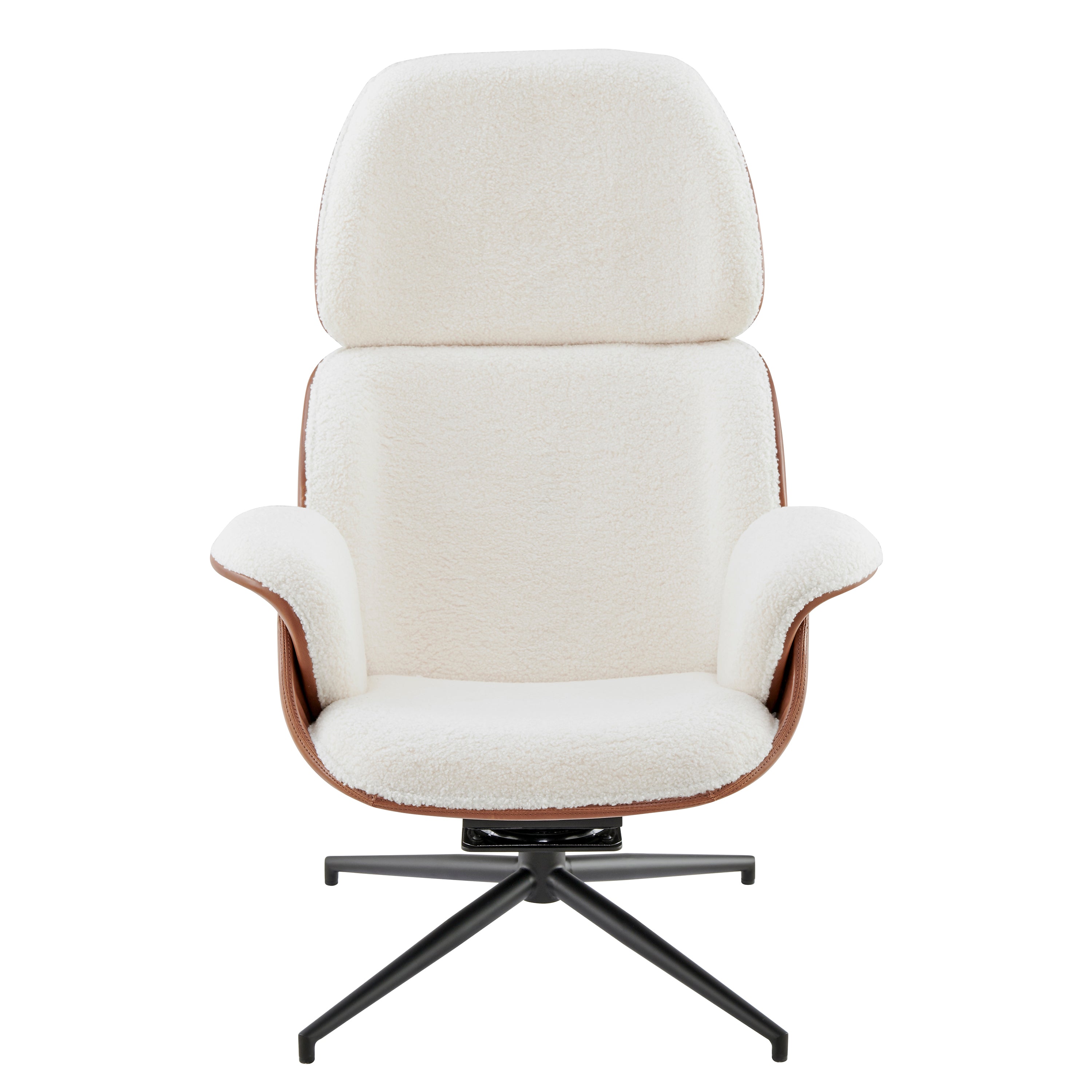 Lennart Swivel Lounge Chair Seat in Brown Leatherette and Ivory Fabric with Black Base