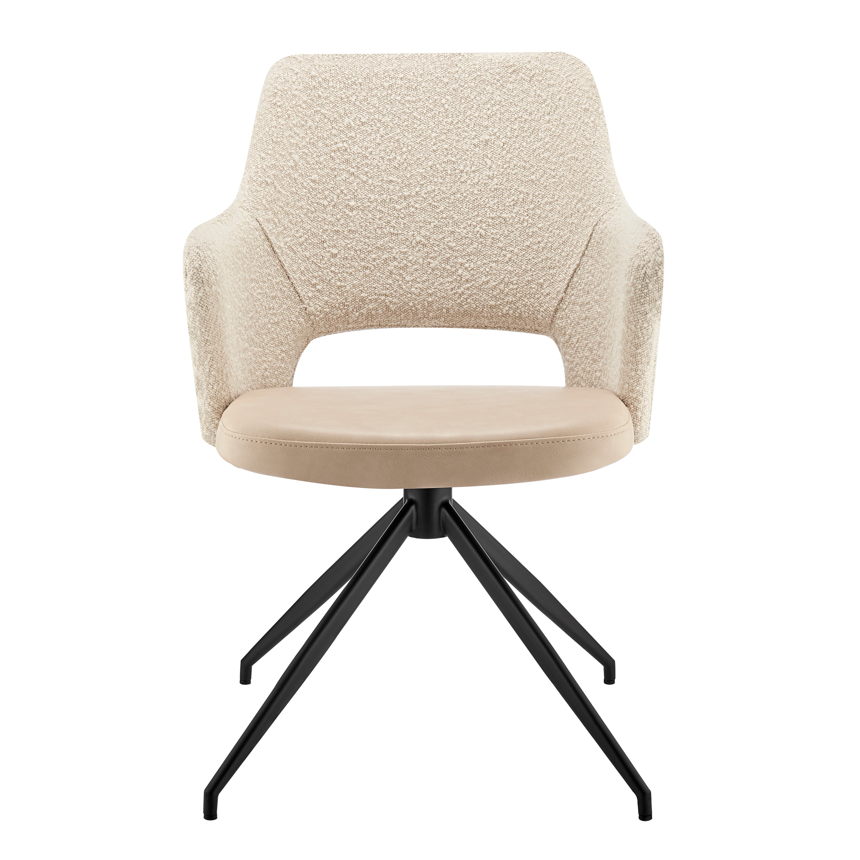 Darcie Swivel Armchair in Ivory Leatherette and Fabric with Black Base - Set of 1