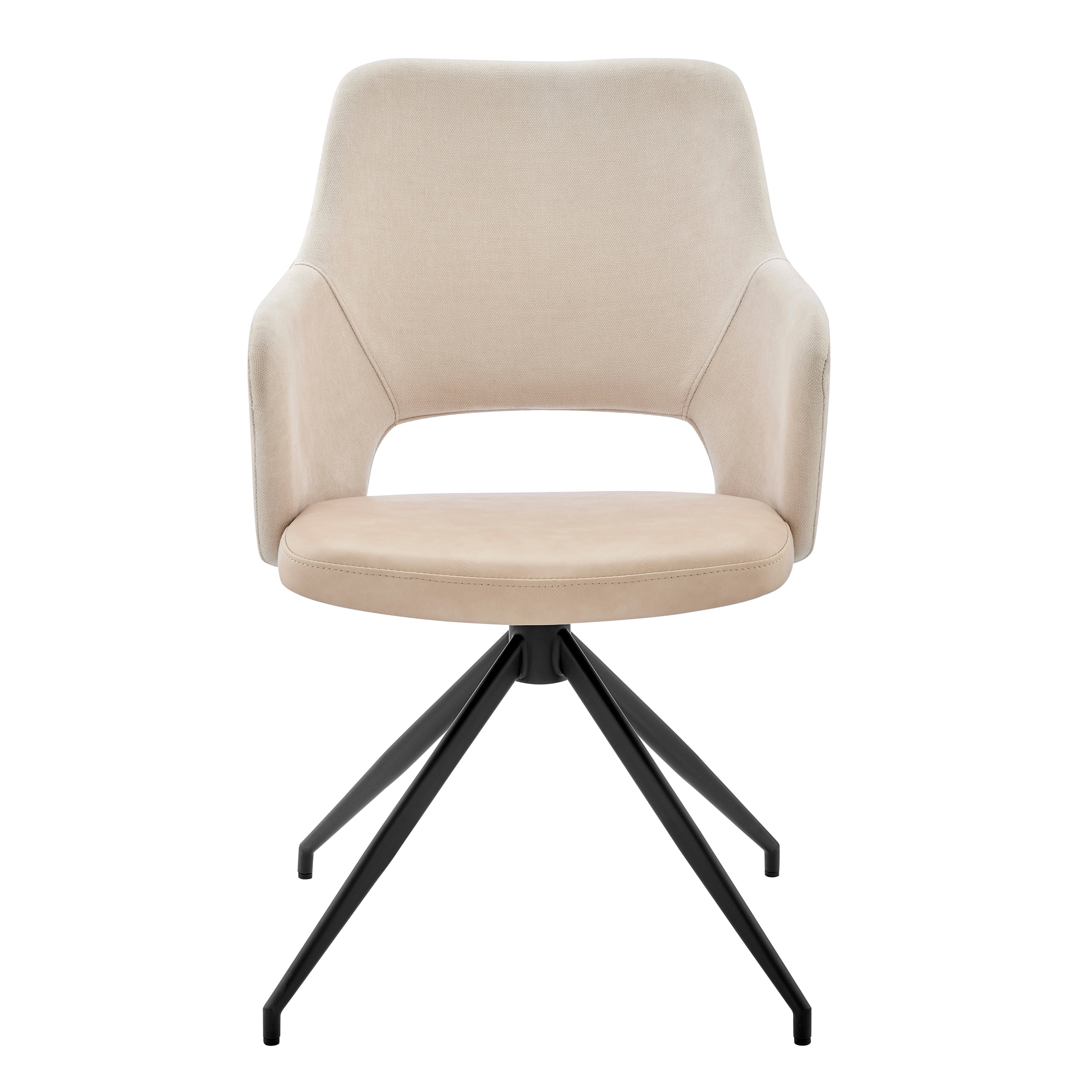 Darcie Armchair in Light Beige Fabric, Beige Leatherette and Black Base - Set of 1