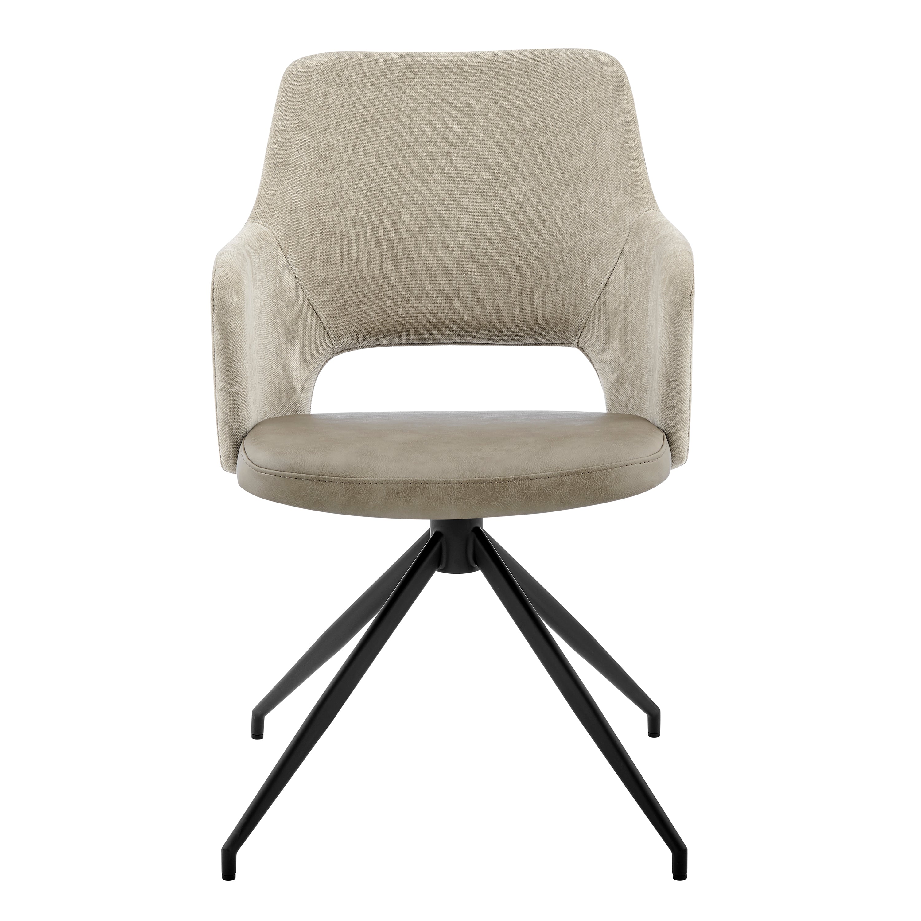 Darcie Swivel Armchair in Light Taupe Fabric, Light Gray Leatherette and Black Base - Set of 1