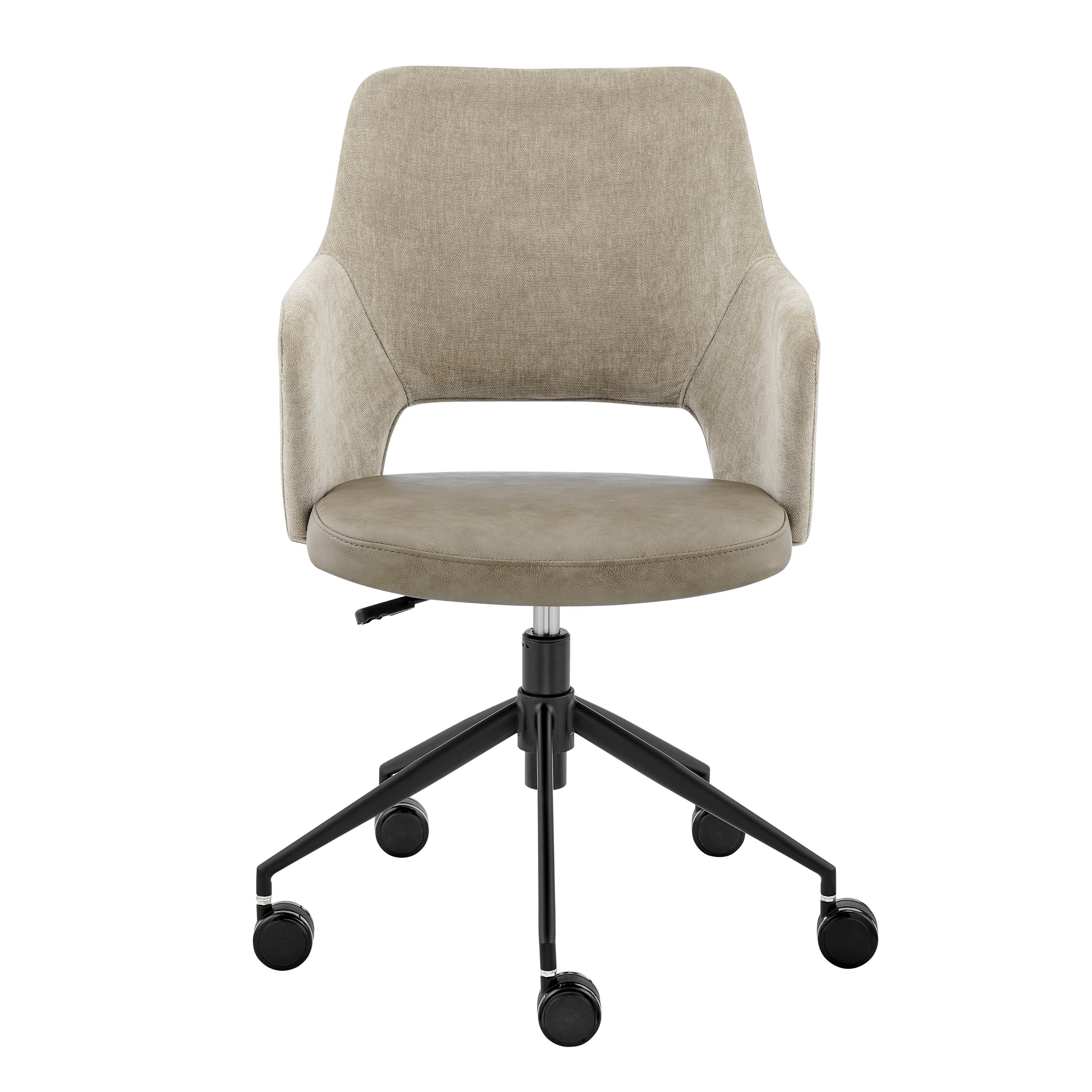 Darcie Office Chair in Light Taupe Fabric, Light Gray Leatherette and Black Base