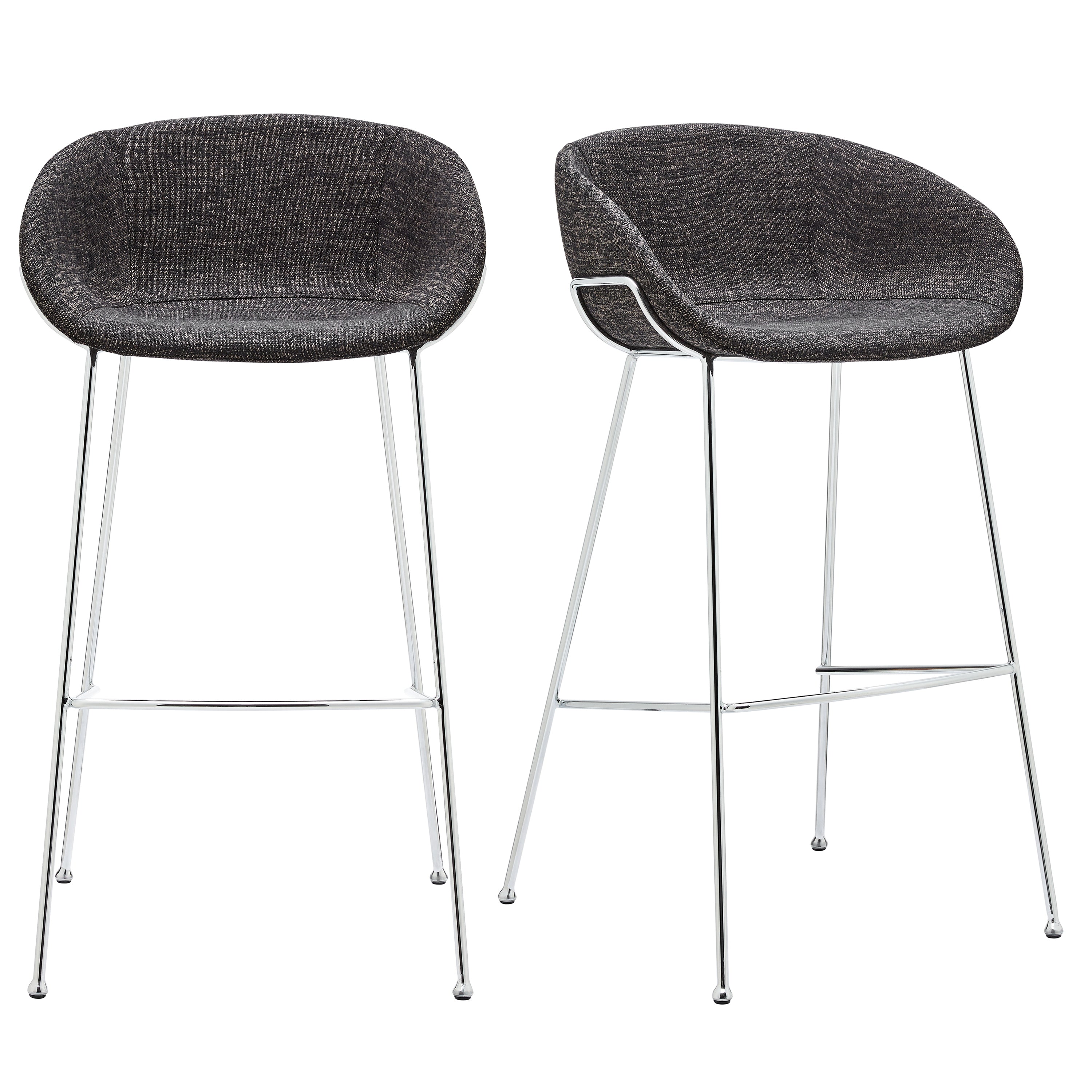 Zach Bar Stool with Black Fabric and Chromed Steel Legs - Set of 2