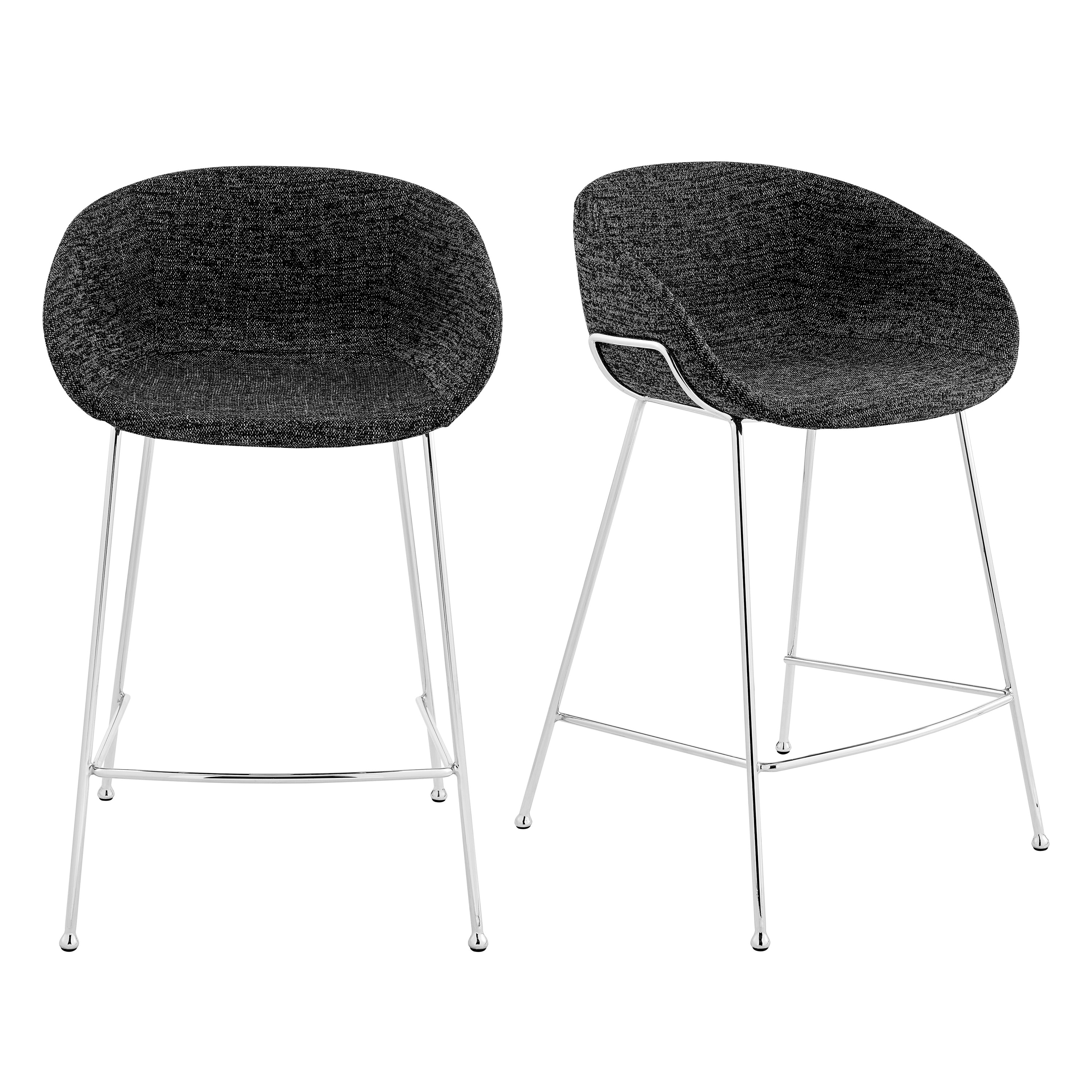 Zach Counter Stool with Black Fabric and Chromed Steel Legs - Set of 2