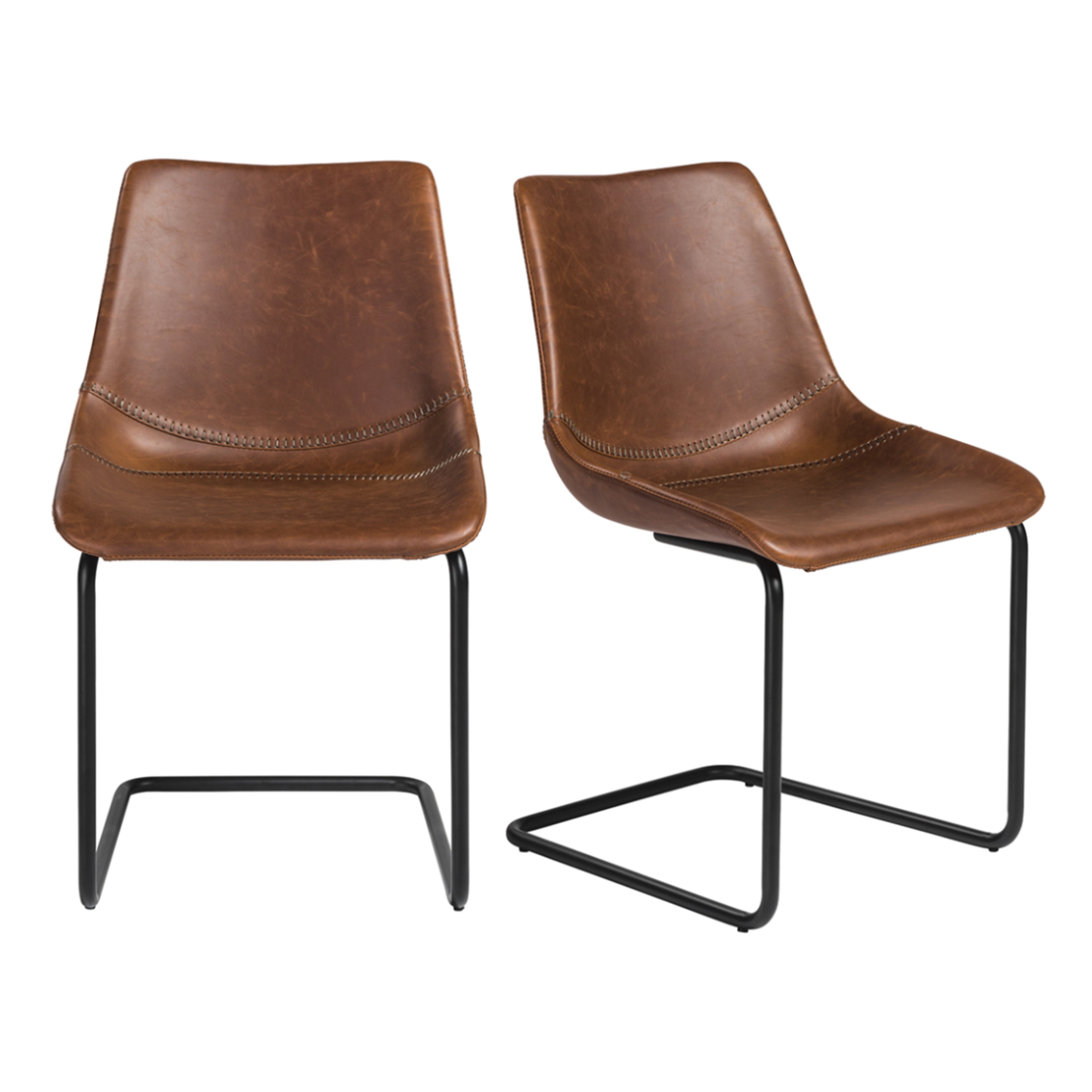 Flynn Side Chair in Vintage Brown with Black Powder Coated Legs - Set of 2