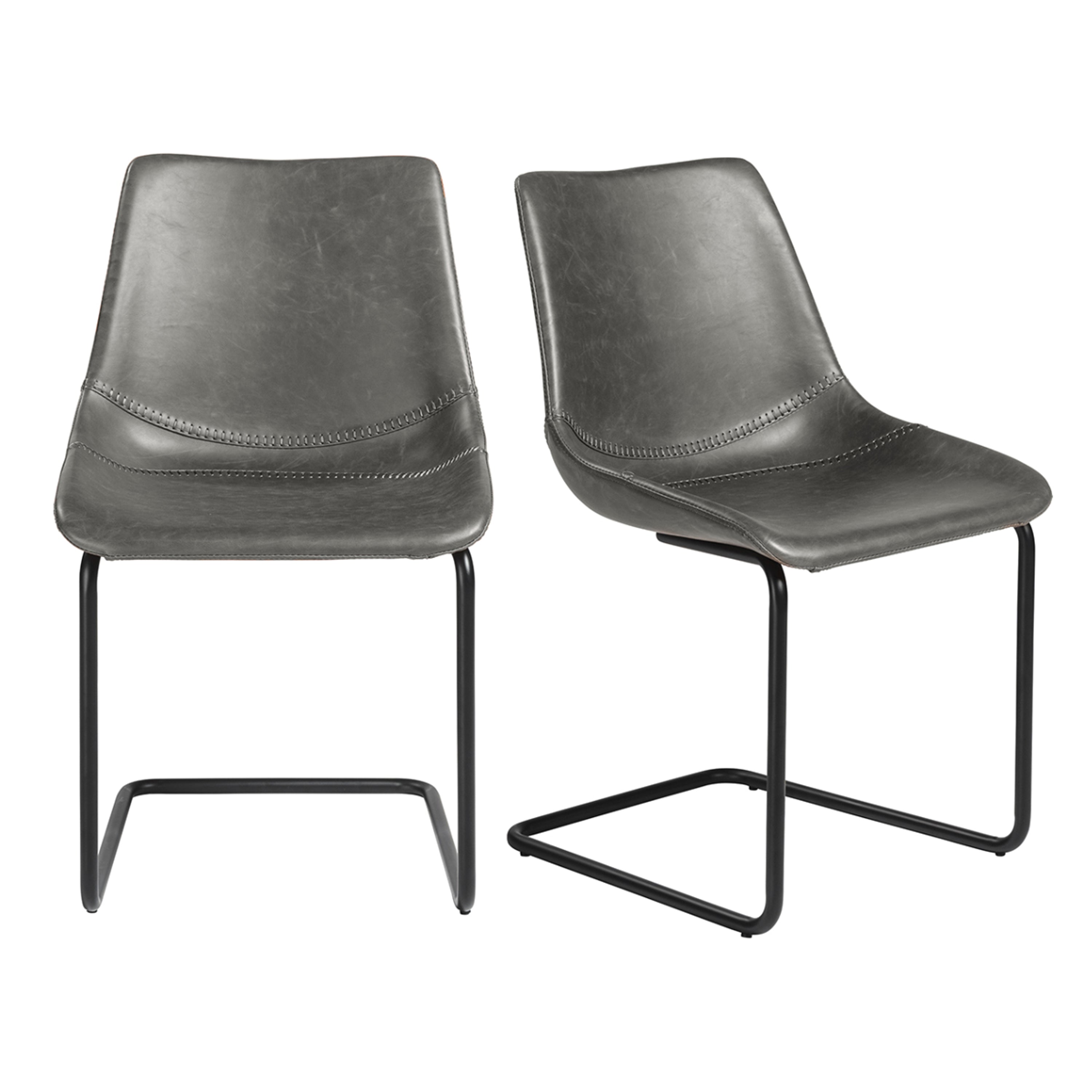 Flynn Side Chair in Vintage Gray with Black Steel Legs - Set of 2