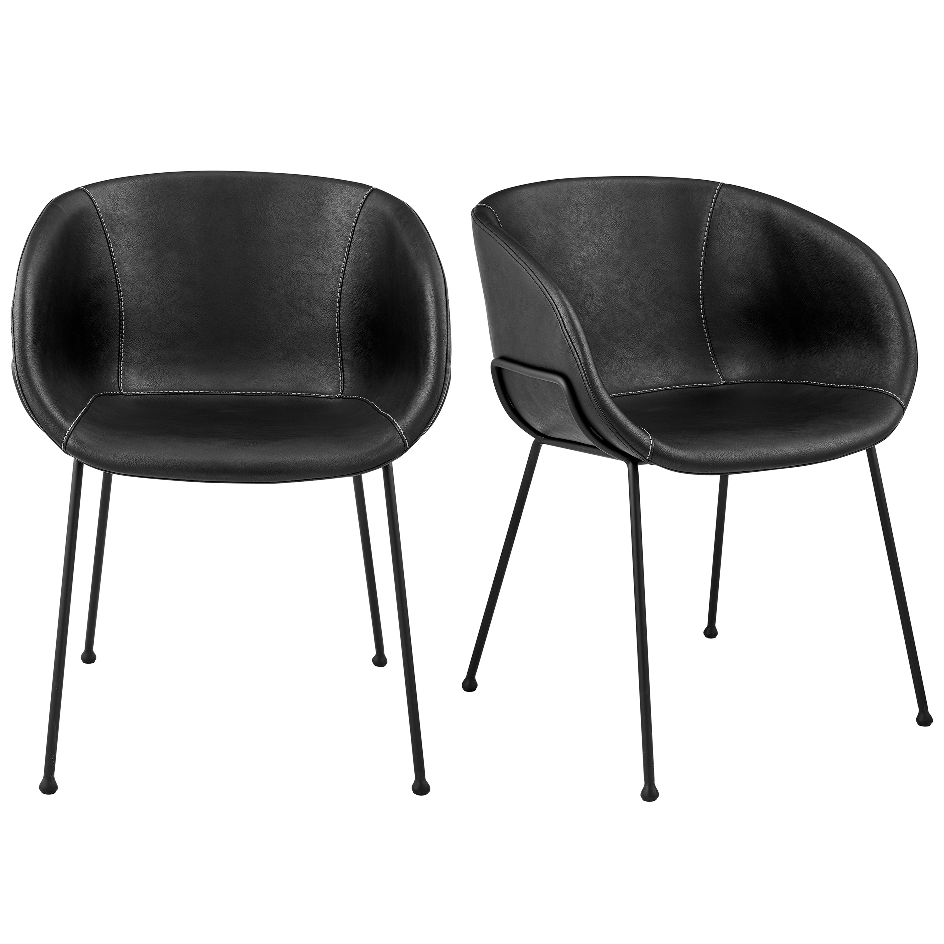 Zach Armchair in Black Leatherette with Matte Black Legs - Set of 2