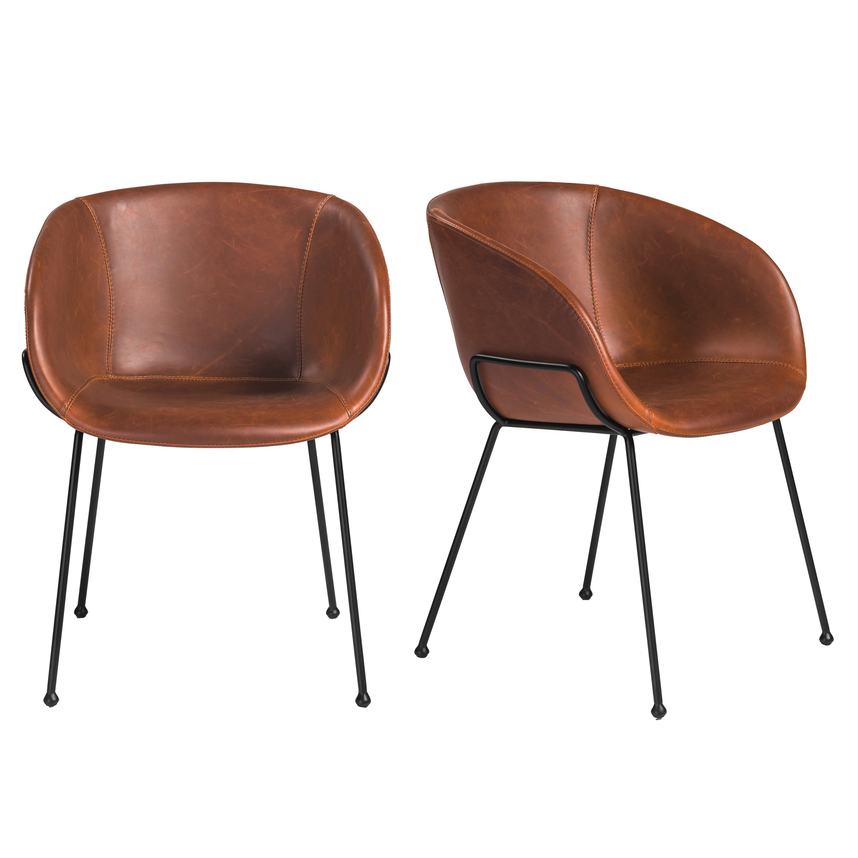 Zach Armchair with Dark Brown Leatherette with Matte Black Legs - Set of 2