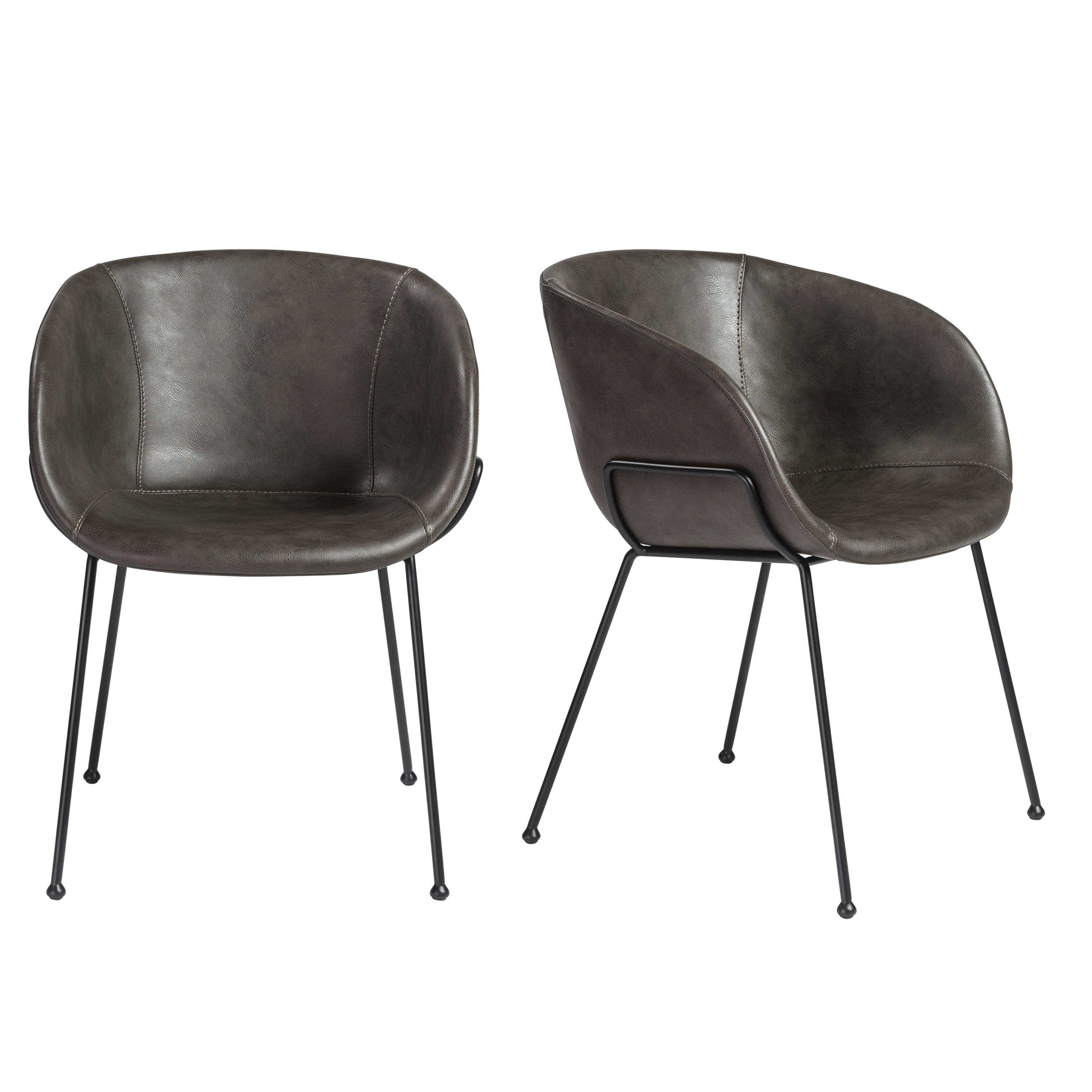 Zach Armchair with Dark Gray Leatherette with Matte Black Legs - Set of 2