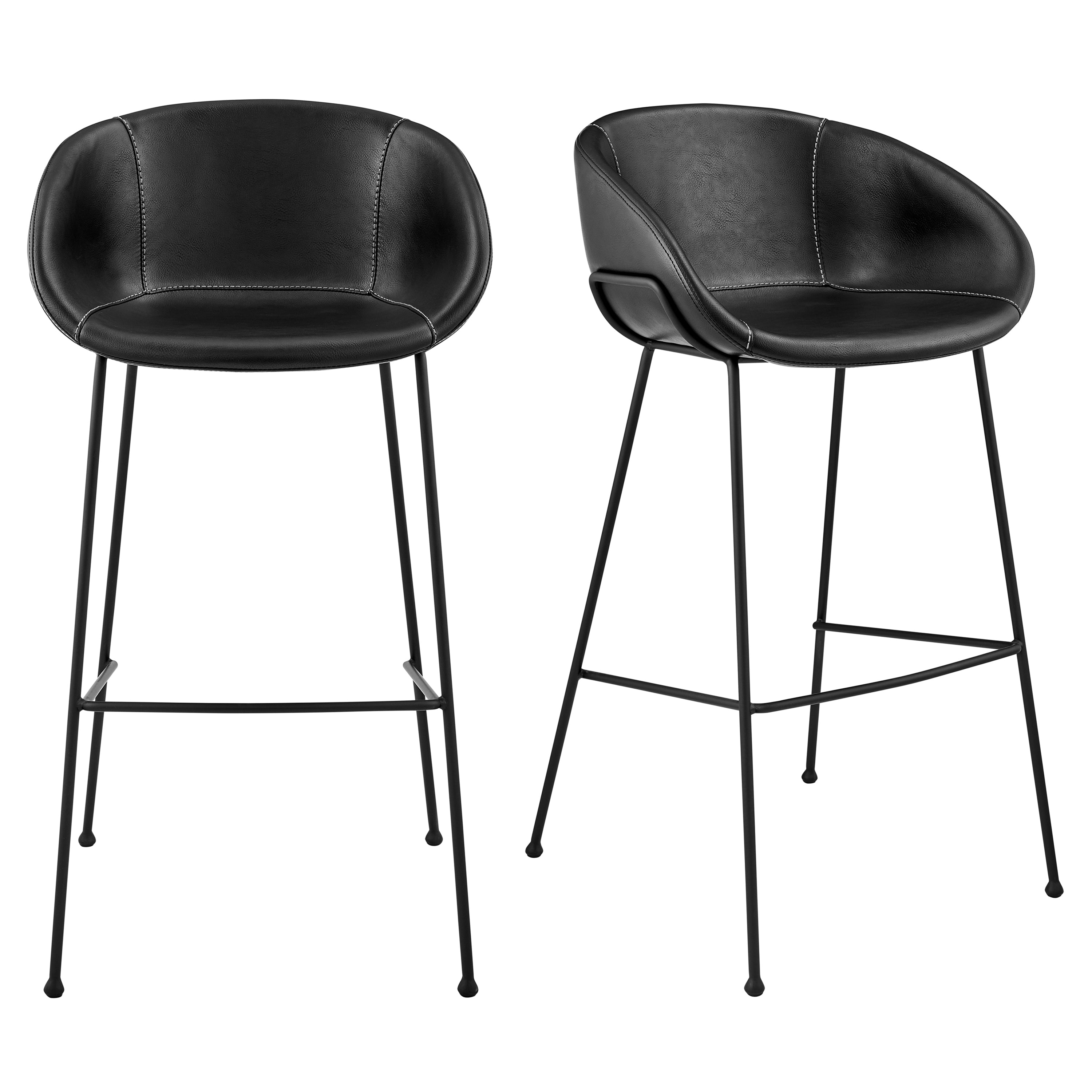 Zach Bar Stool with Black Leatherette and Matte Black Legs - Set of 2